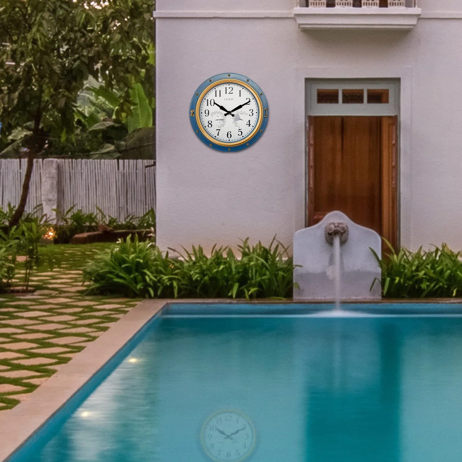 OCEST Reloj de jardín 16 pulgadas impermeable exterior termómetro higrómetro retro