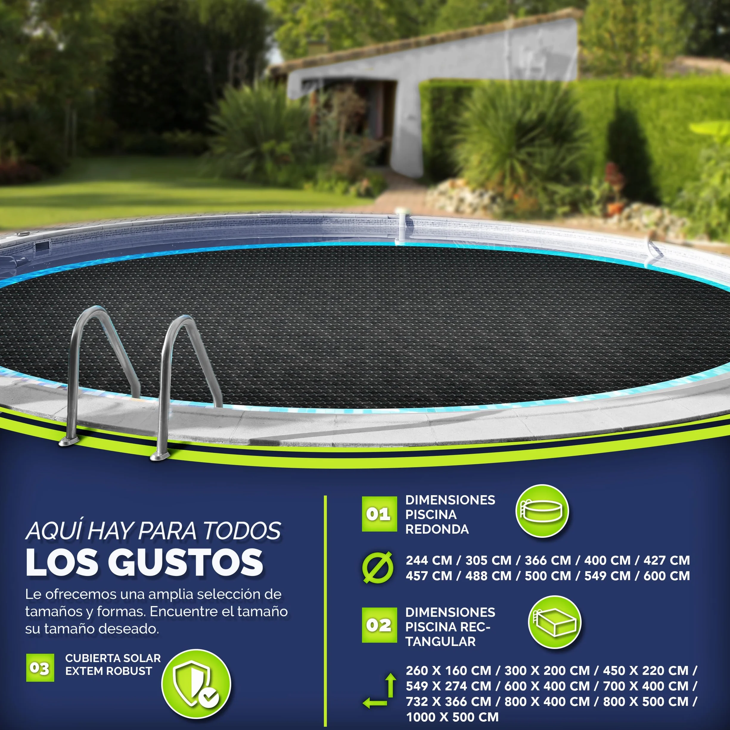 Tillvex Cobertor Solar Piscina Redonda Ø 457 cm 120 µm Cortable a Medida Calefacción Agua