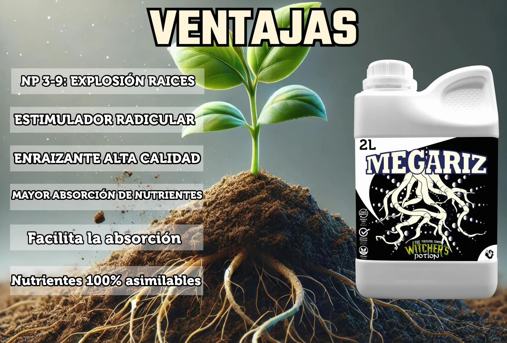 MEGARIZ Witcher's Potion Cannaboom Enraizante 500 ml Estimulador de Raíces para Plantas