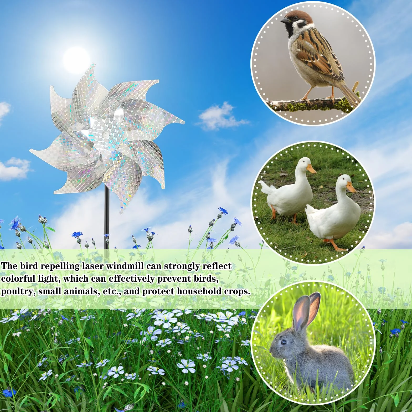 Repelente de Aves Molino de Viento 6 Piezas, Espantapájaros para Jardín