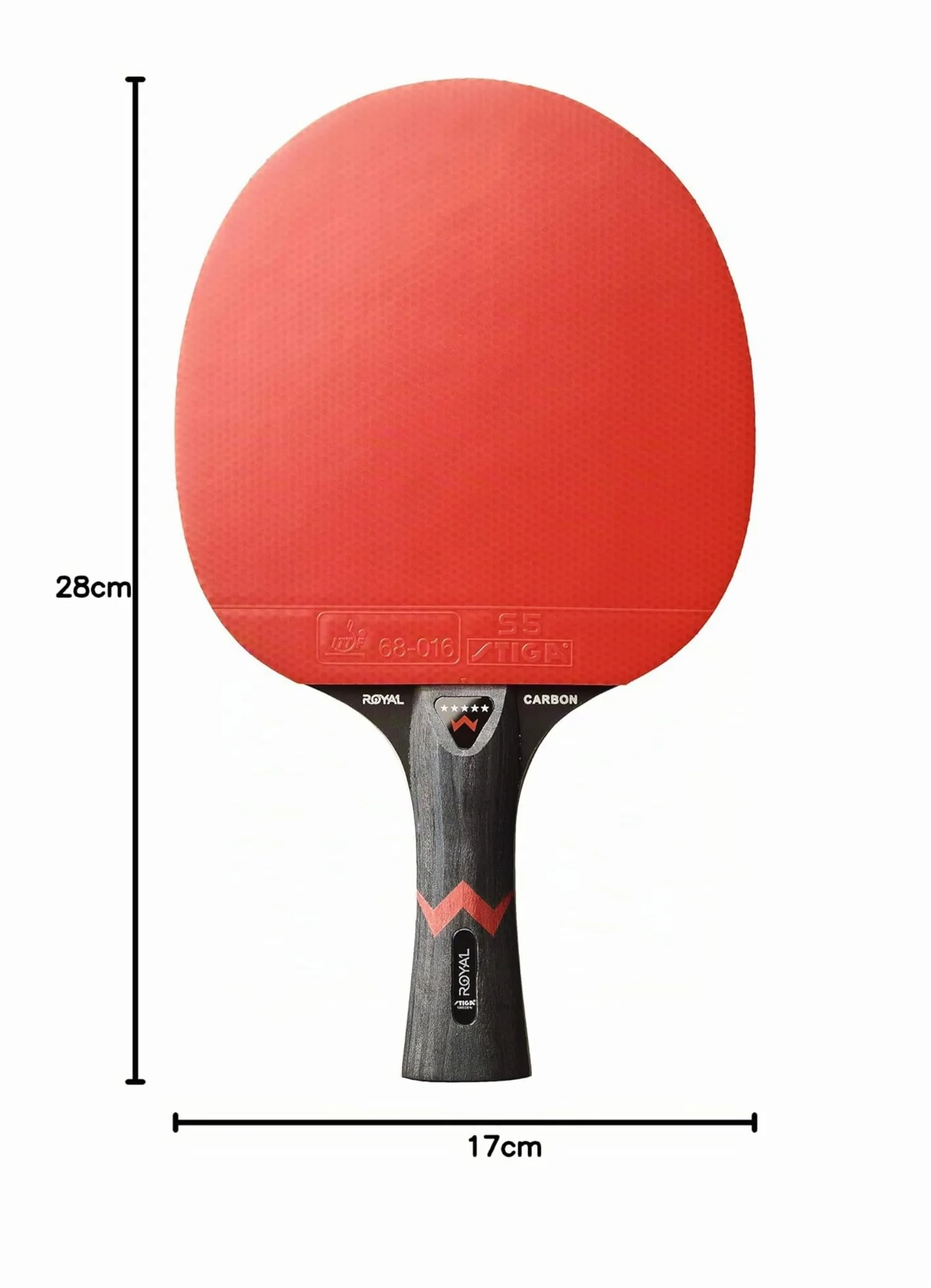 STIGA Royal Carbon Raqueta de Tenis de Mesa 5 Estrellas Profesional Hoja 5 Capas Fibra de Carbono Goma ITTF
