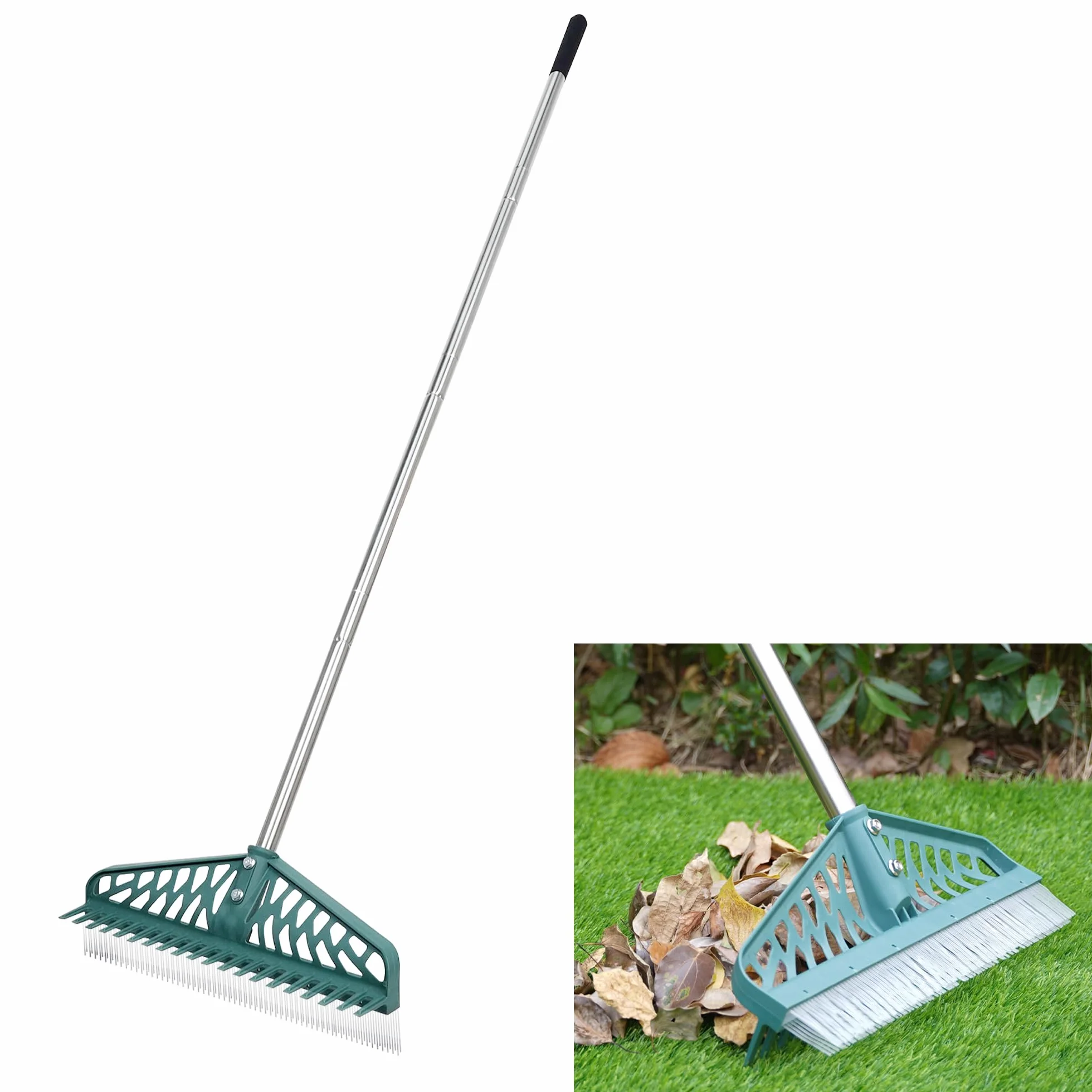 Rastrillo de césped artificial YEELOR 16 pulgadas acero inoxidable jardín doble cara