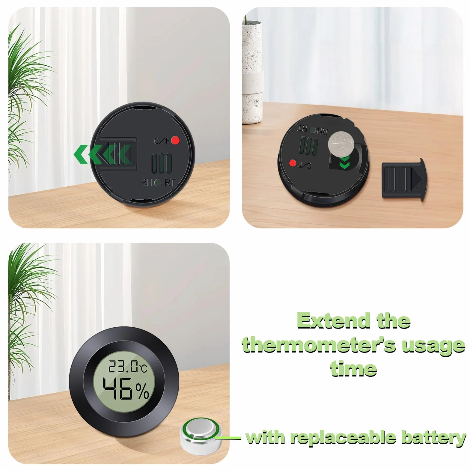 Mini Termómetro Higrómetro Digital ℃/℉ Ajustable Interior Negro 6pcs