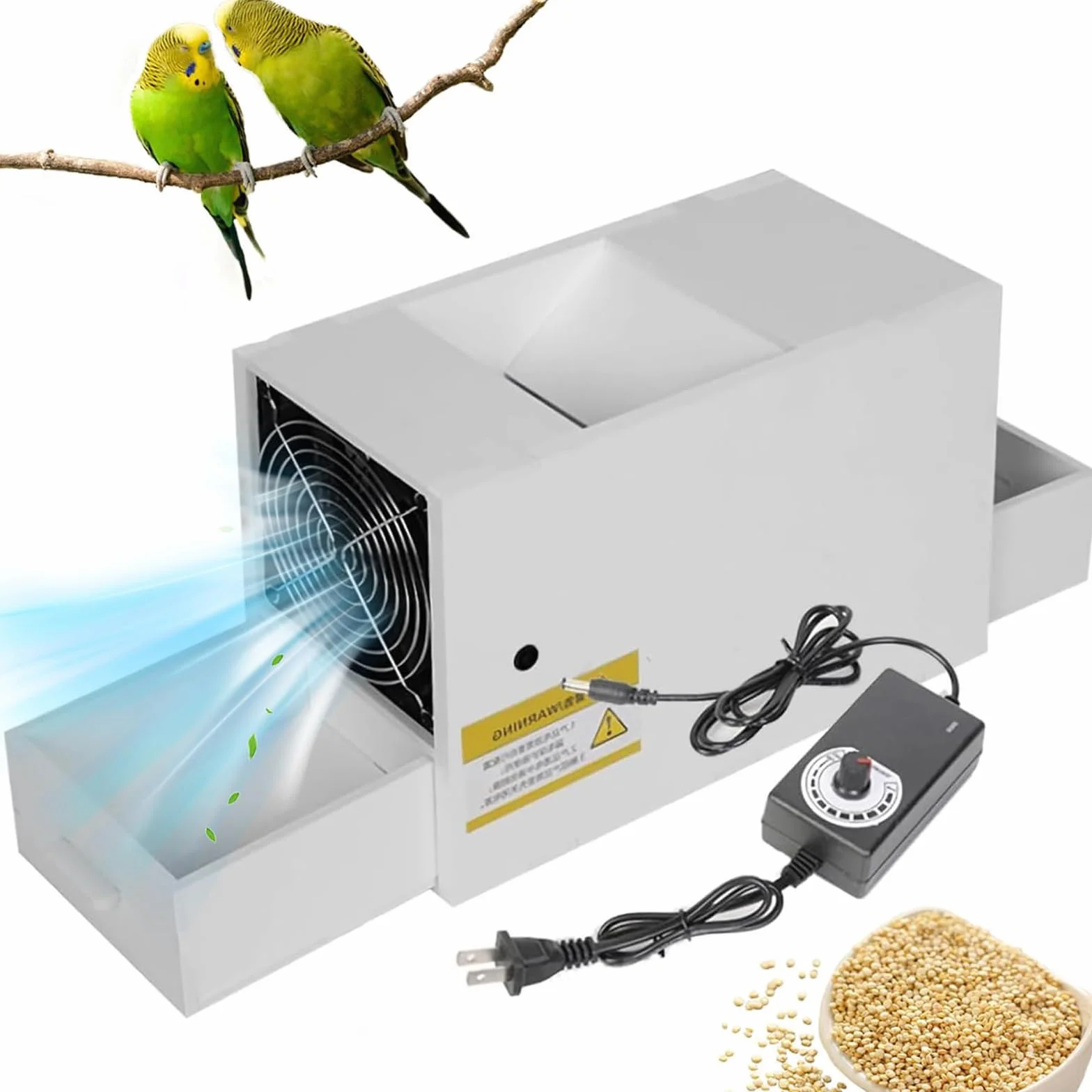 Limpiador Eléctrico de Semillas para Aves, Aventadora con 2 Cajones | Ventilador de Velocidad Ajustable y Uso con un Botón para Mijo, Arroz, Frijoles, Semillas de Melón y Cereales Mixtos
