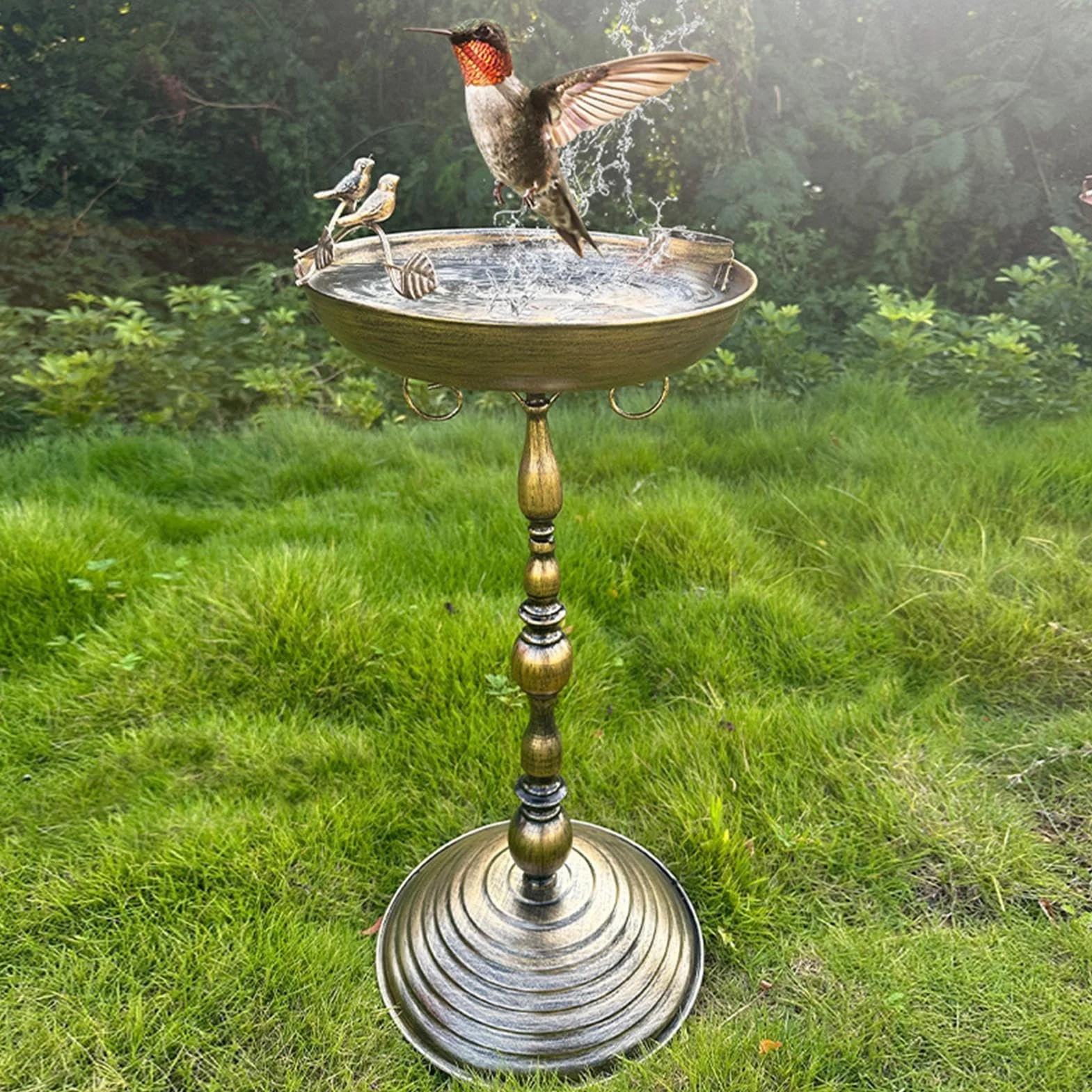 Vogeltränke Stehend für Garten | Antike Eisenkunst Wasserschale für Kolibri, Papagei, Sittich