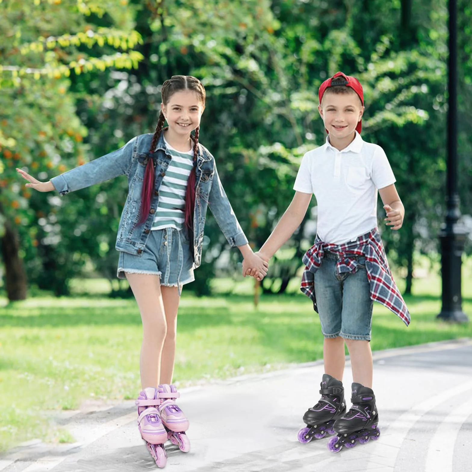 Patines en línea Ajustables para niños Principiantes, Patines de Ruedas Violeta y Azul