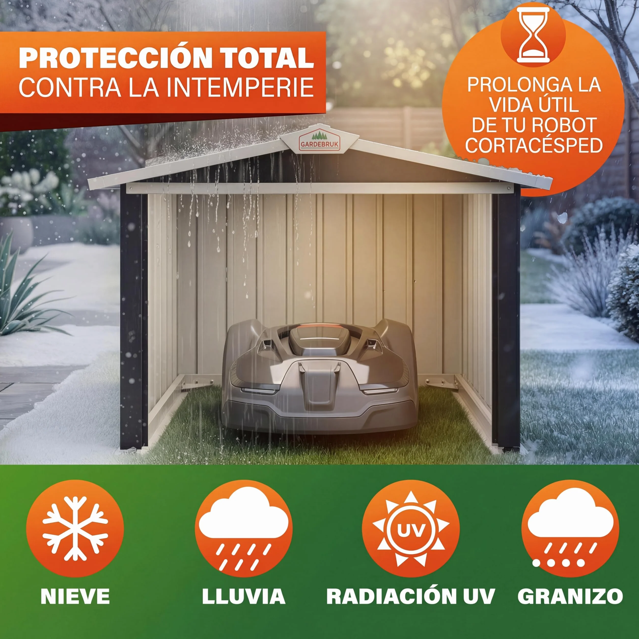 GARDEBRUK Garaje Robot Cortacesped 86x100x63cm Caseta Jardin Proteccion Exterior