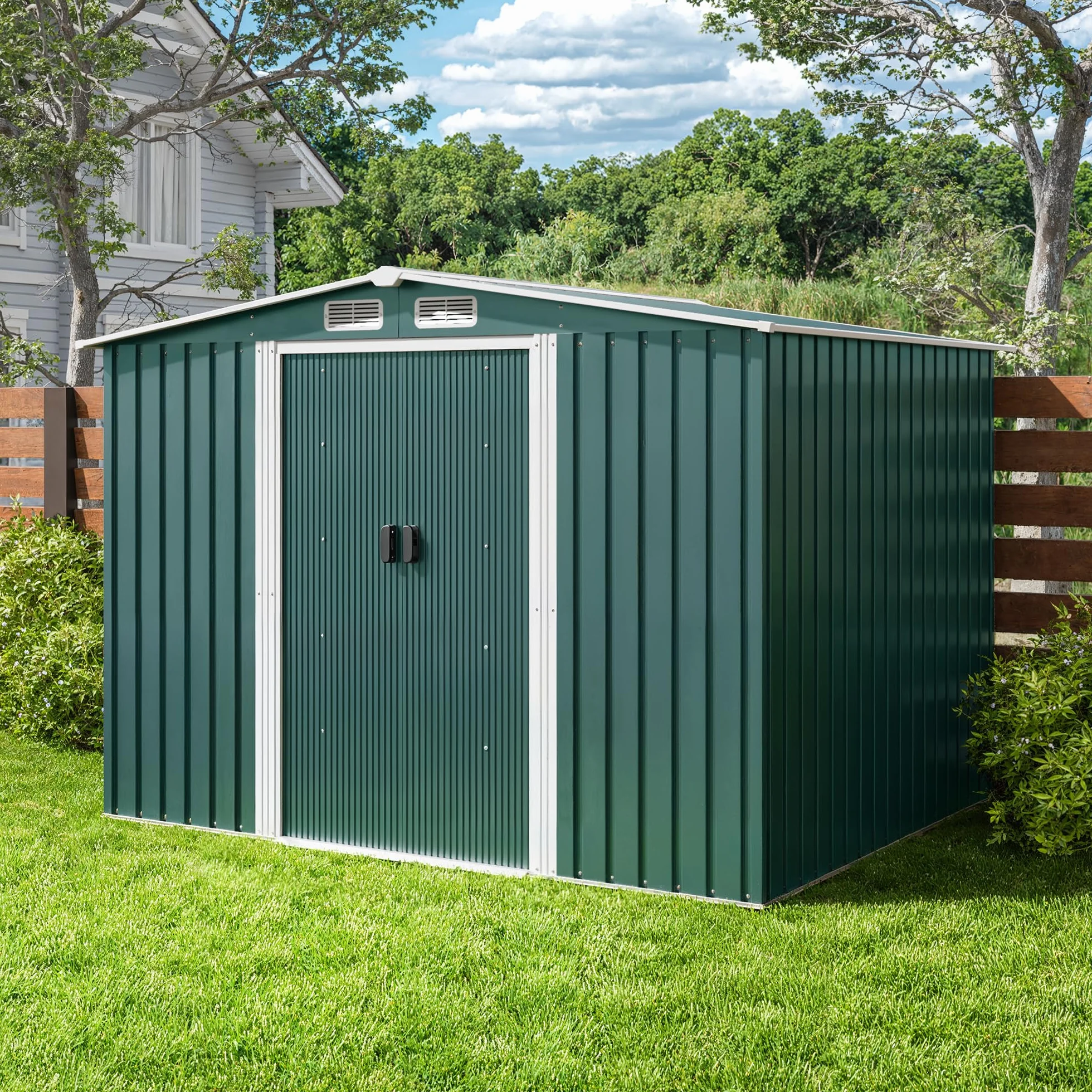 Xbro Caseta Jardín Exterior Metálico 247x193x179 cm con Ventilación Verde