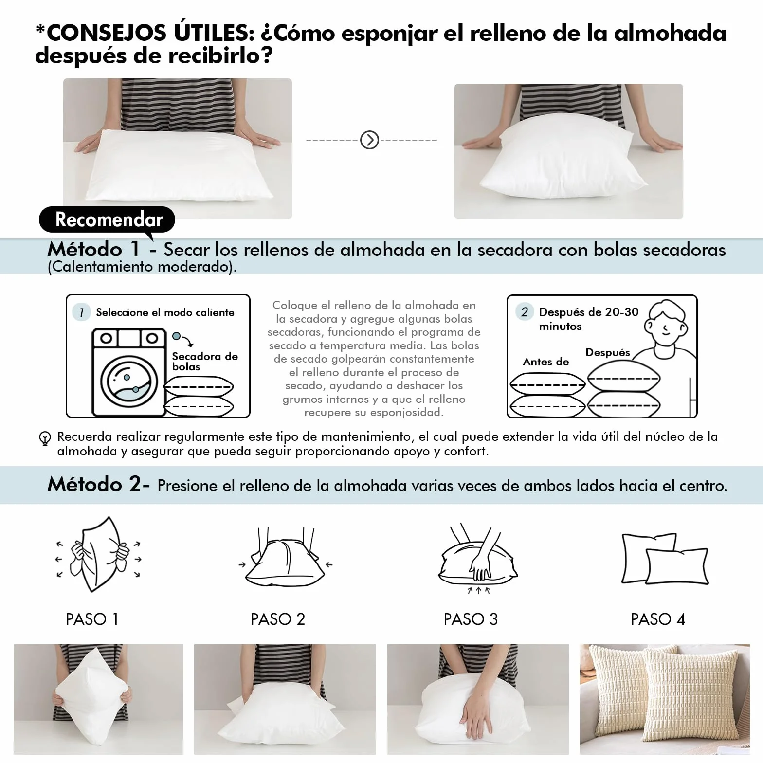 MIULEE Relleno de Cojines Impermeable 30x50 cm 2 Piezas Blanco