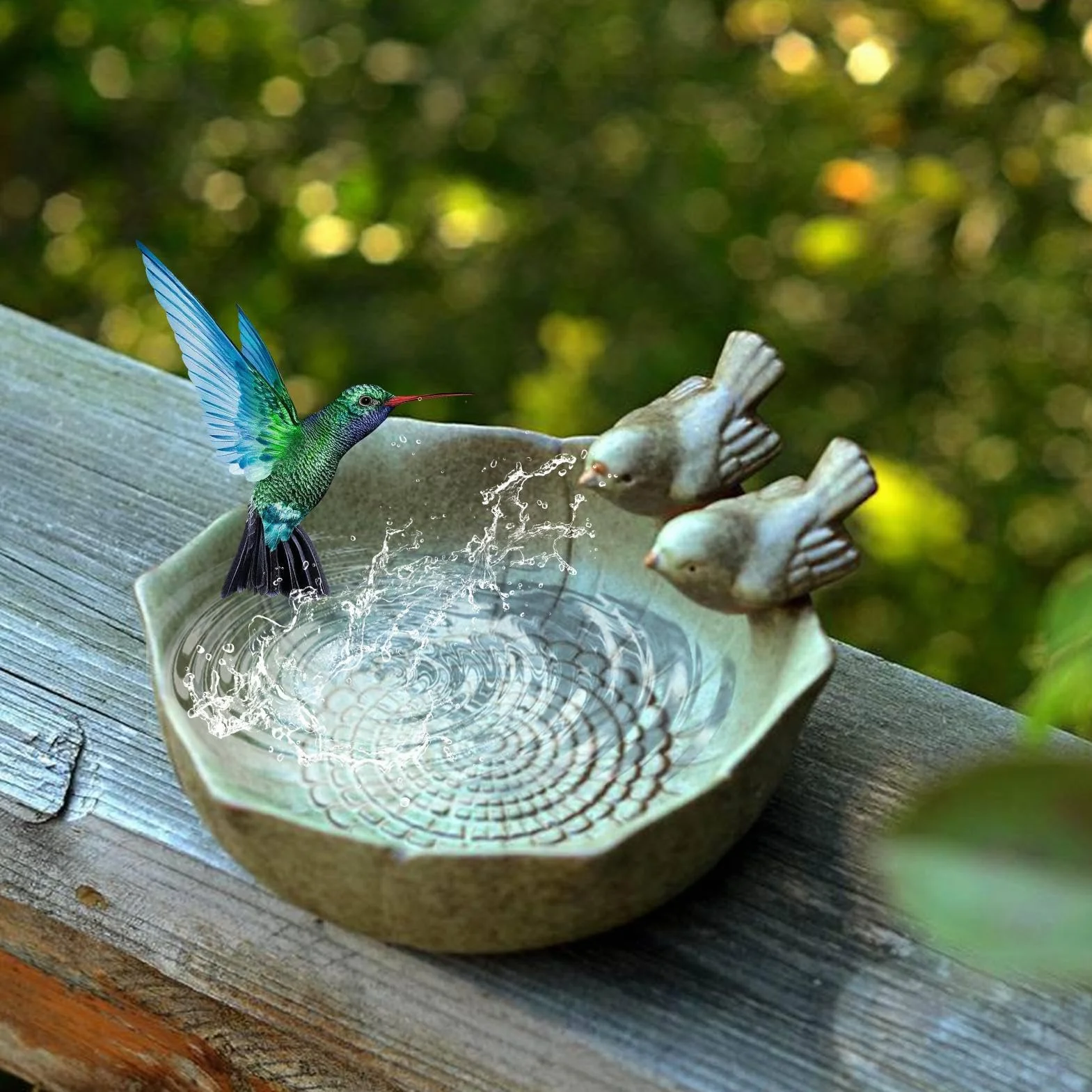 Ceramic Bird Bath Bowl, Garden Bird Feeder, 6.3x6.3x3.15 Inches Decorative Birdbath Tray