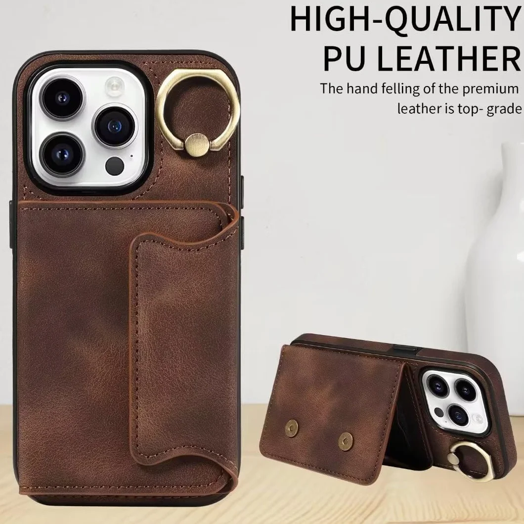 Funda para iPhone 13 con anillo, piel sintética, cartera con ranuras para tarjetas, soporte magnético, protección completa