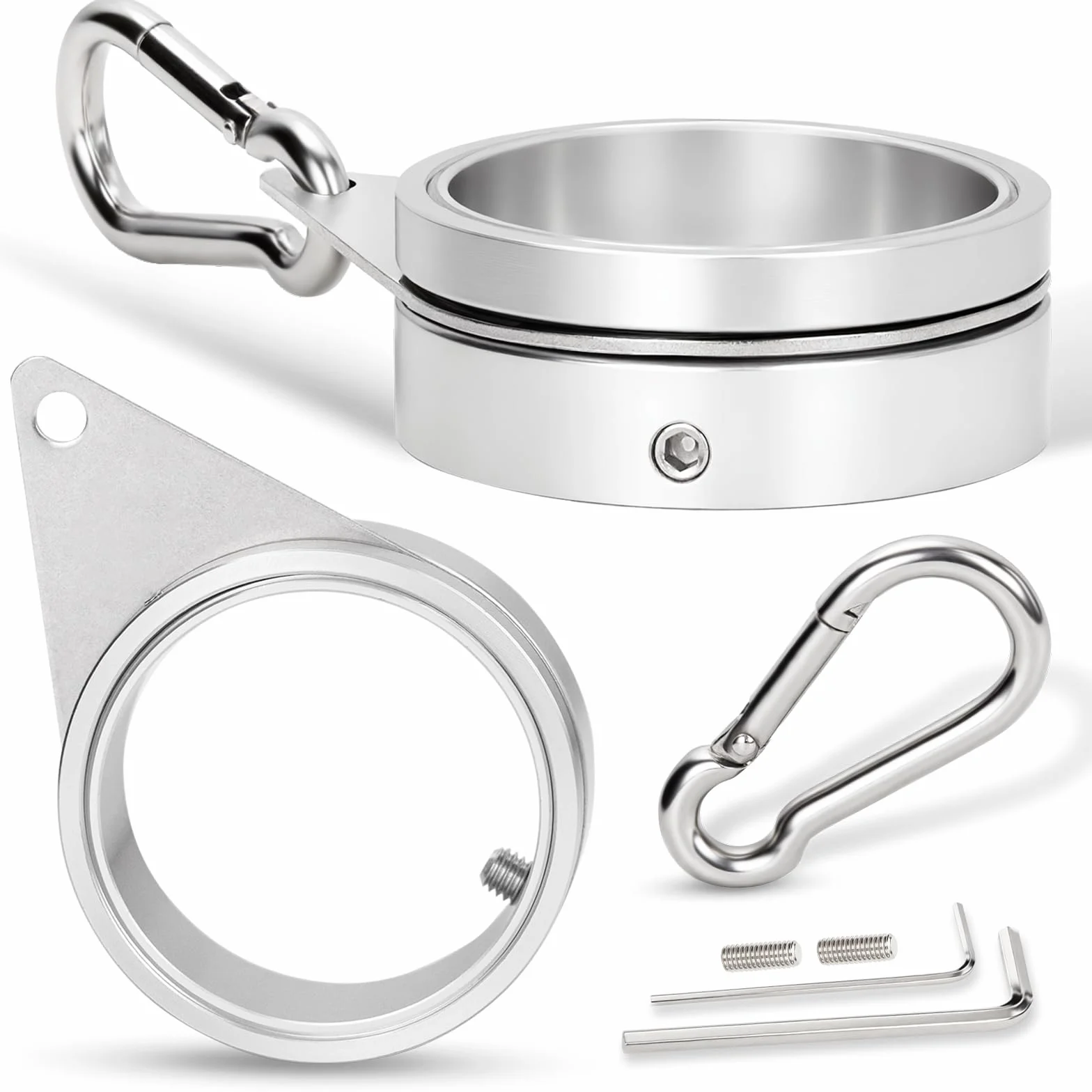 BONWIN Anillos Grandes de 2 Pulgadas, 2 Clips giratorios de aleación de Aluminio, giratorios de 360° y antienvoltura con mosquetones de Acero Inoxidable para diámetro de 1.6 a 2 Pulgadas