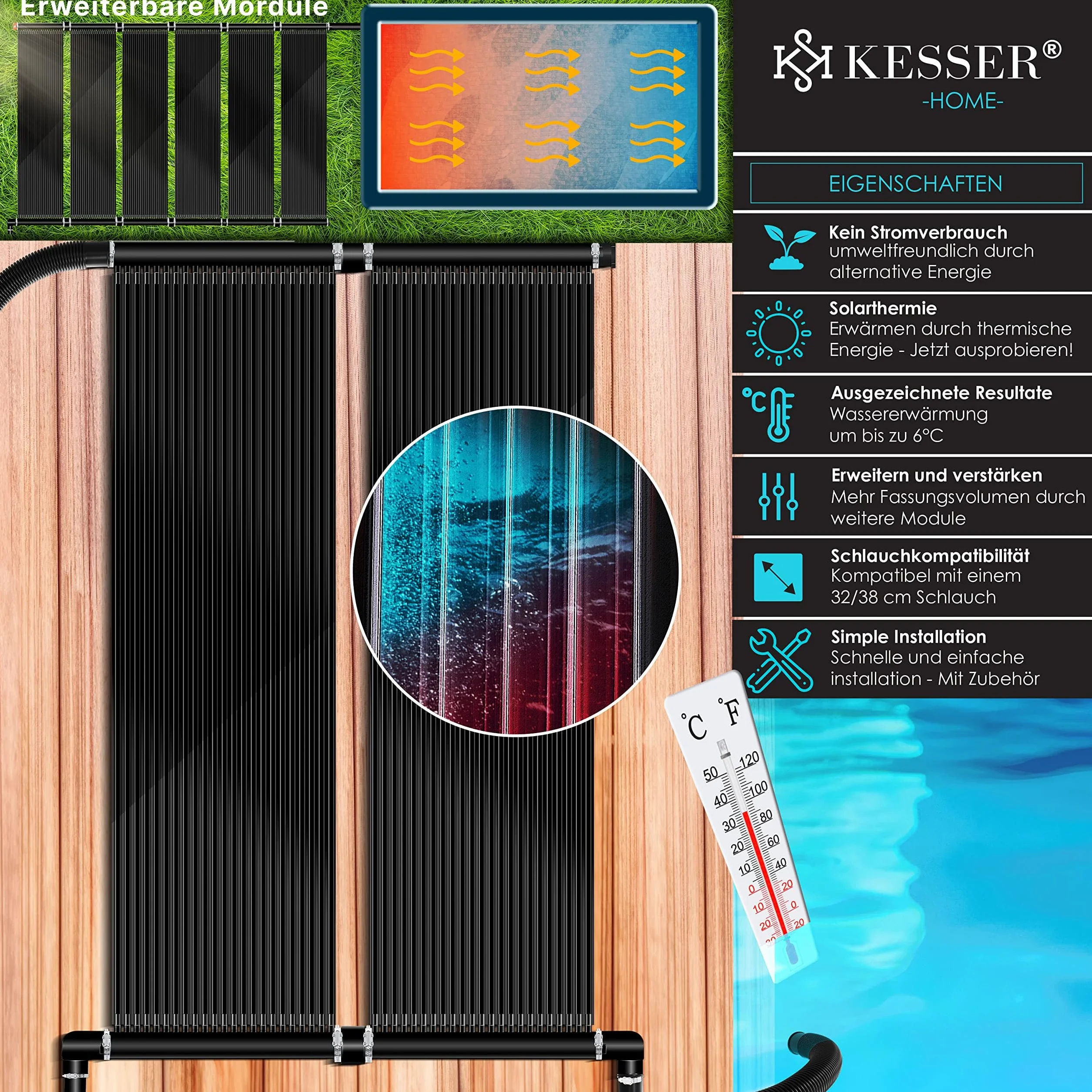 KESSER Colector solar para piscina 300x70 cm calefacción solar UV resistente