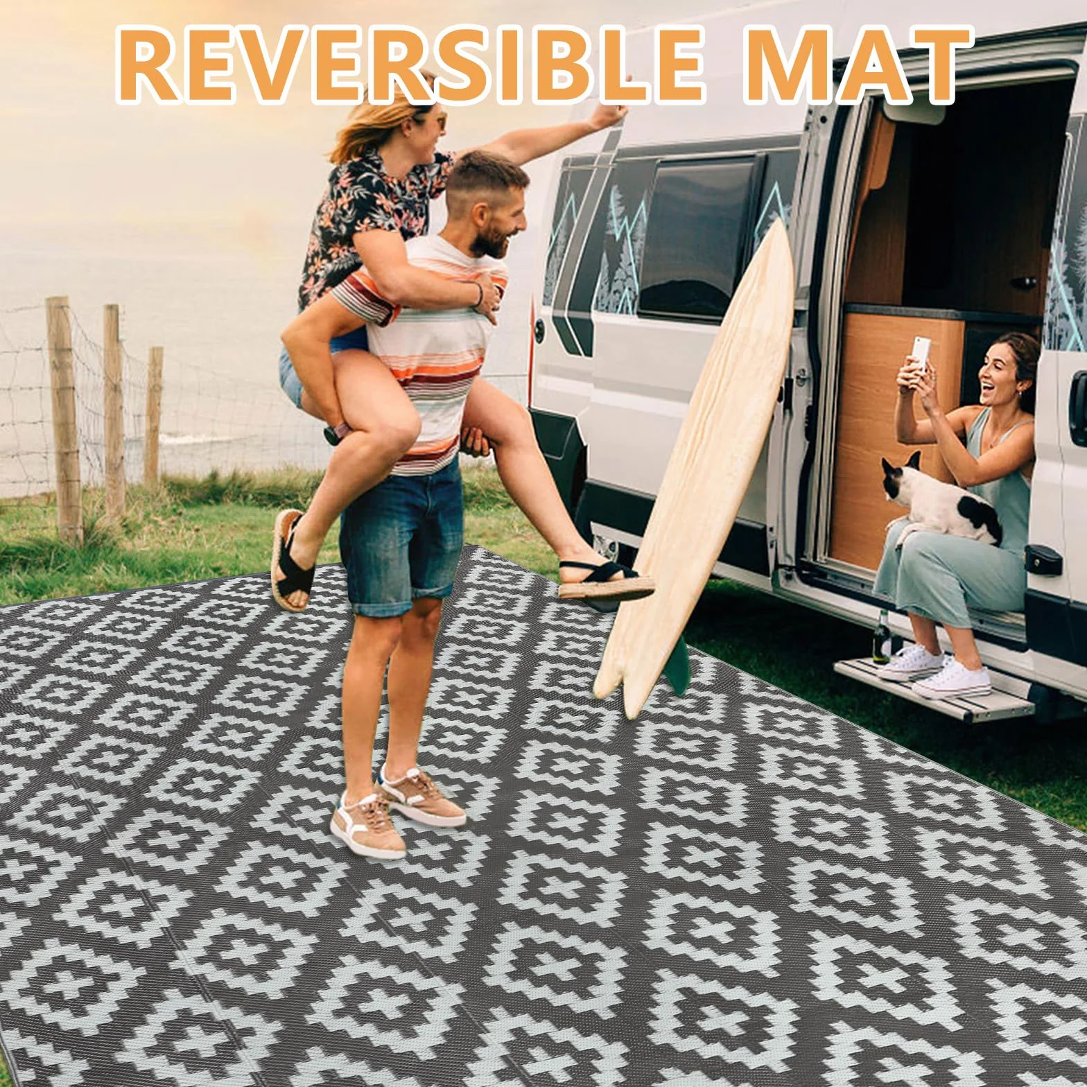 Alfombra de Exterior Homcomodar 180x270cm Gris Resistente UV Reversible Plástico Camping Patio