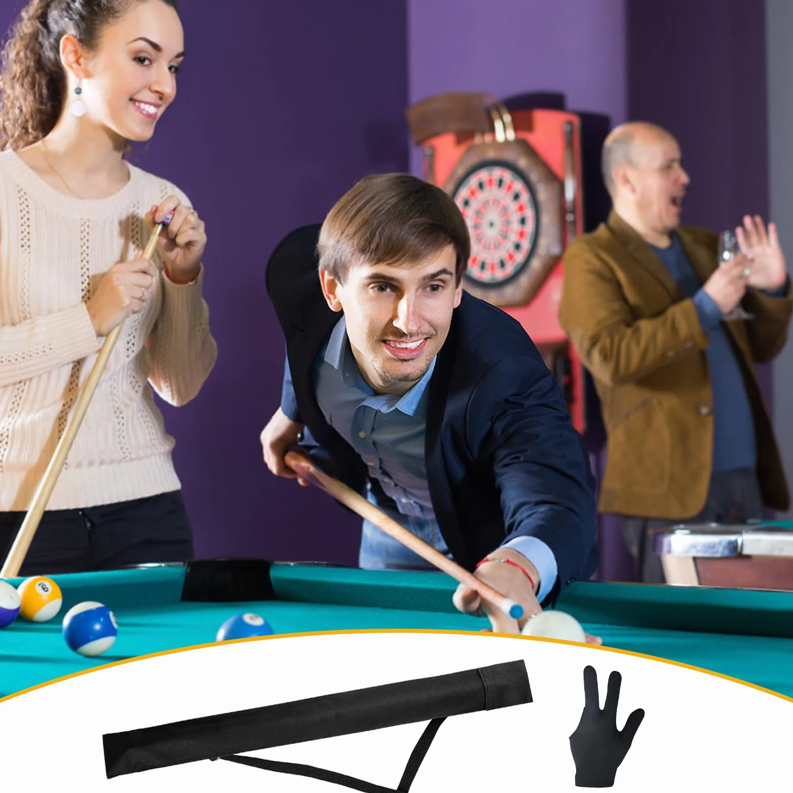 Bolsa de Taco de Billar Portátil con Guante para 1/2 Snooker
