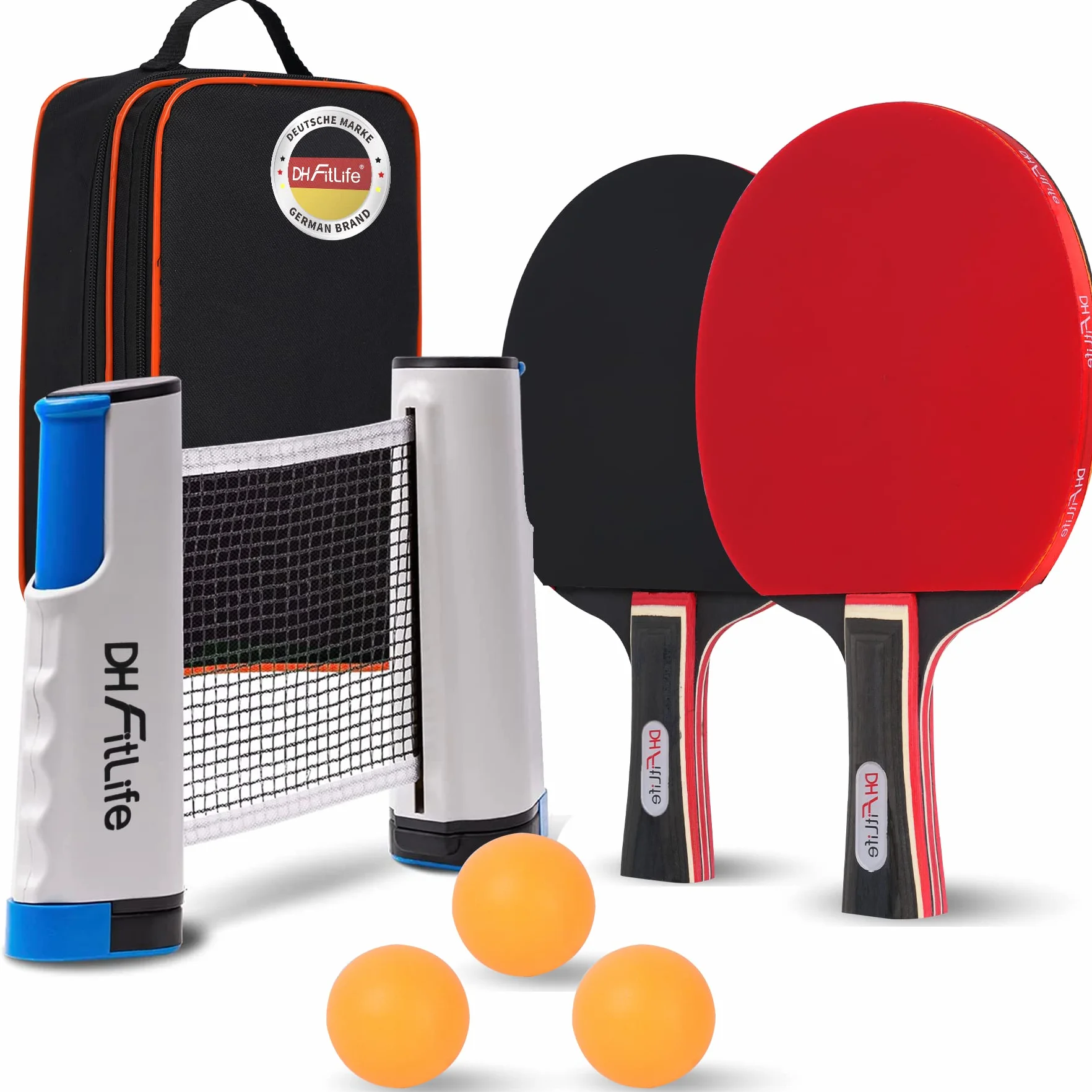 Juego de Raquetas de Ping Pong para 2 Jugadores con Red Móvil Extensible, 3 Pelotas, Bolsa de Almacenamiento