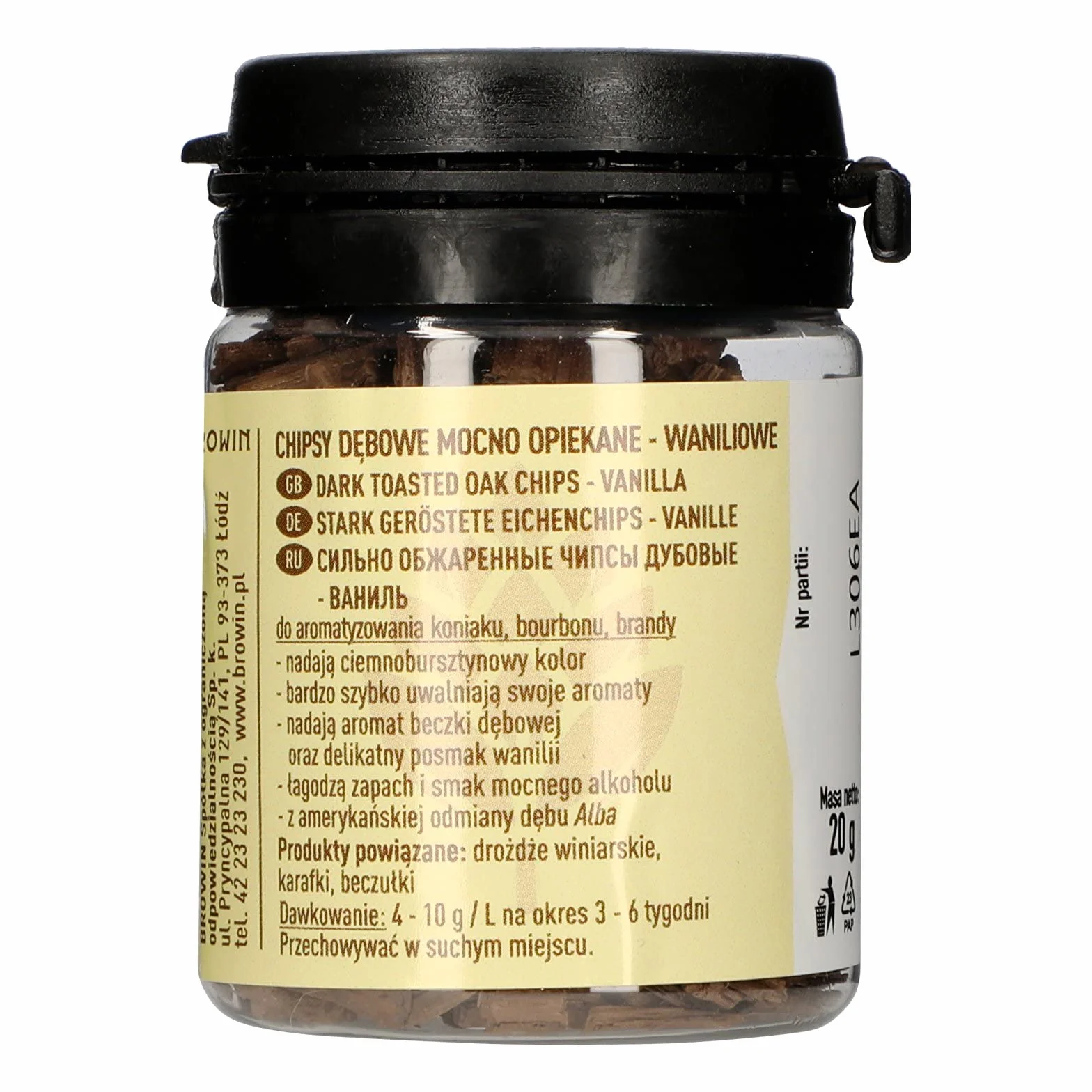 Browin Virutas de Roble Vainilla Muy Tostado 20 g Escamas Finas Varillas para Aromatizar Alcohol