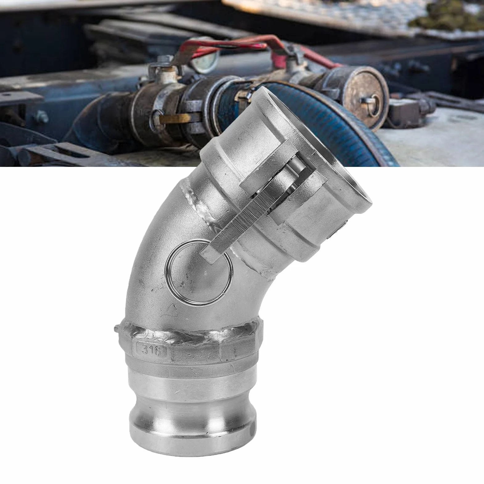 Fafeicy DA Camlock Acoplamiento de Manguera de 2,5 Pulgadas Hembra a Macho Codo de 45 Grados Leva y Ajuste de Ranura para Transferencia de Aceite de Gasolina y Agua para Uso Agríc