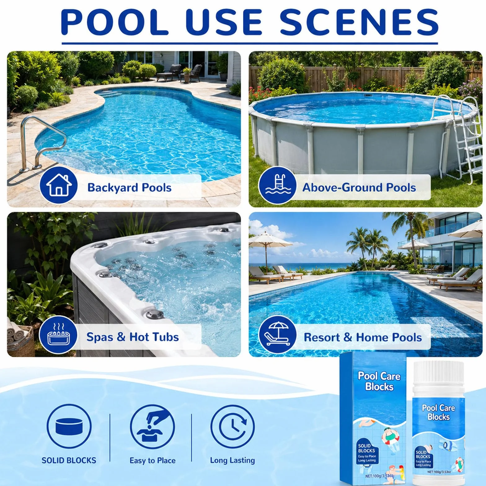 Pool Cleaning Tablets 2Pcs for Crystal Clear Water