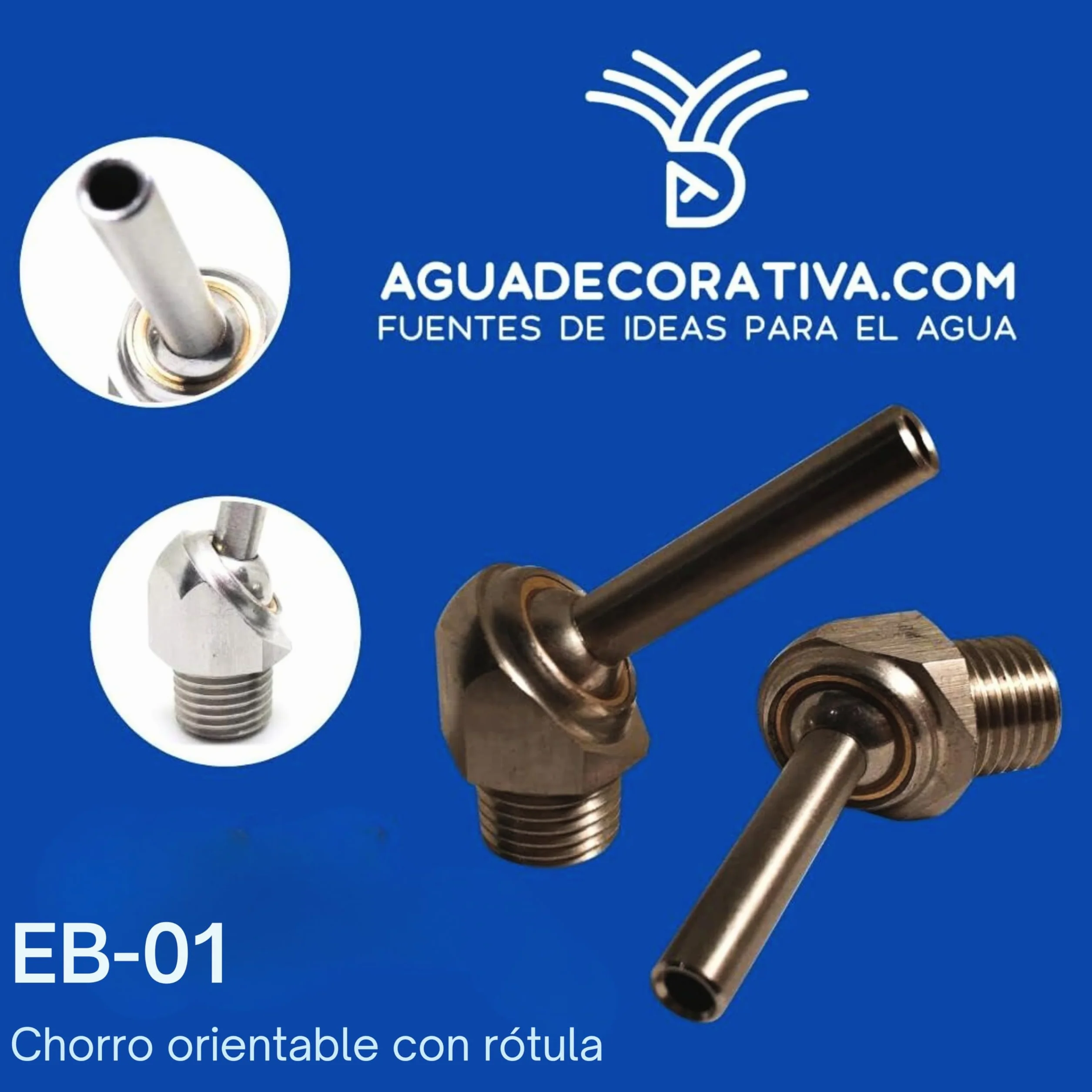 Chorros Cristalinos para Fuentes de Jardín Orientables Acero Inoxidable Rosca 1/4" BSPT