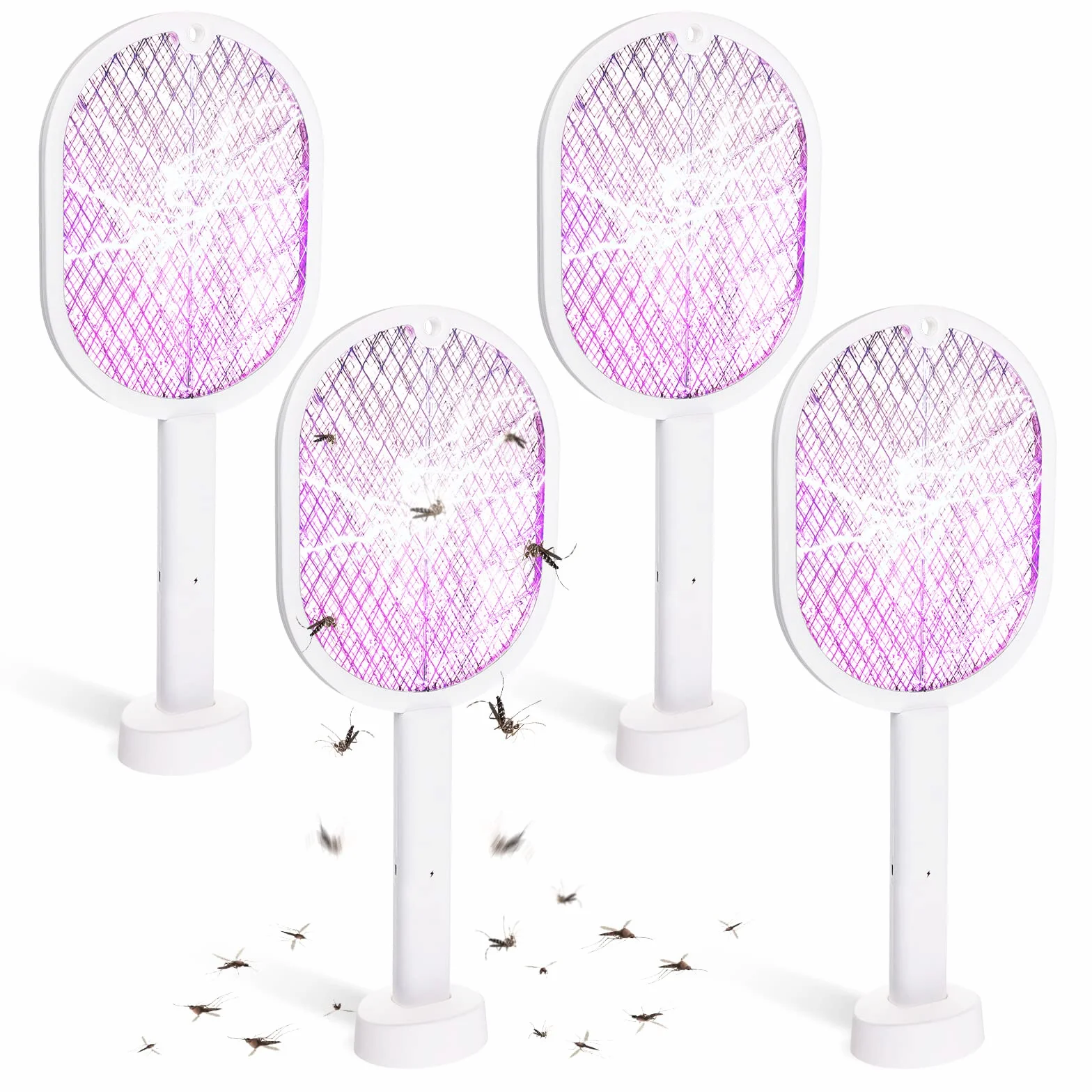 4 raqueta de matamoscas eléctrica 2 en 1 recargable por USB, 3000 V, alta potencia, matamosquitos para interiores y exteriores, hogar, dormitorio, cocina, patio, oficina, insectos