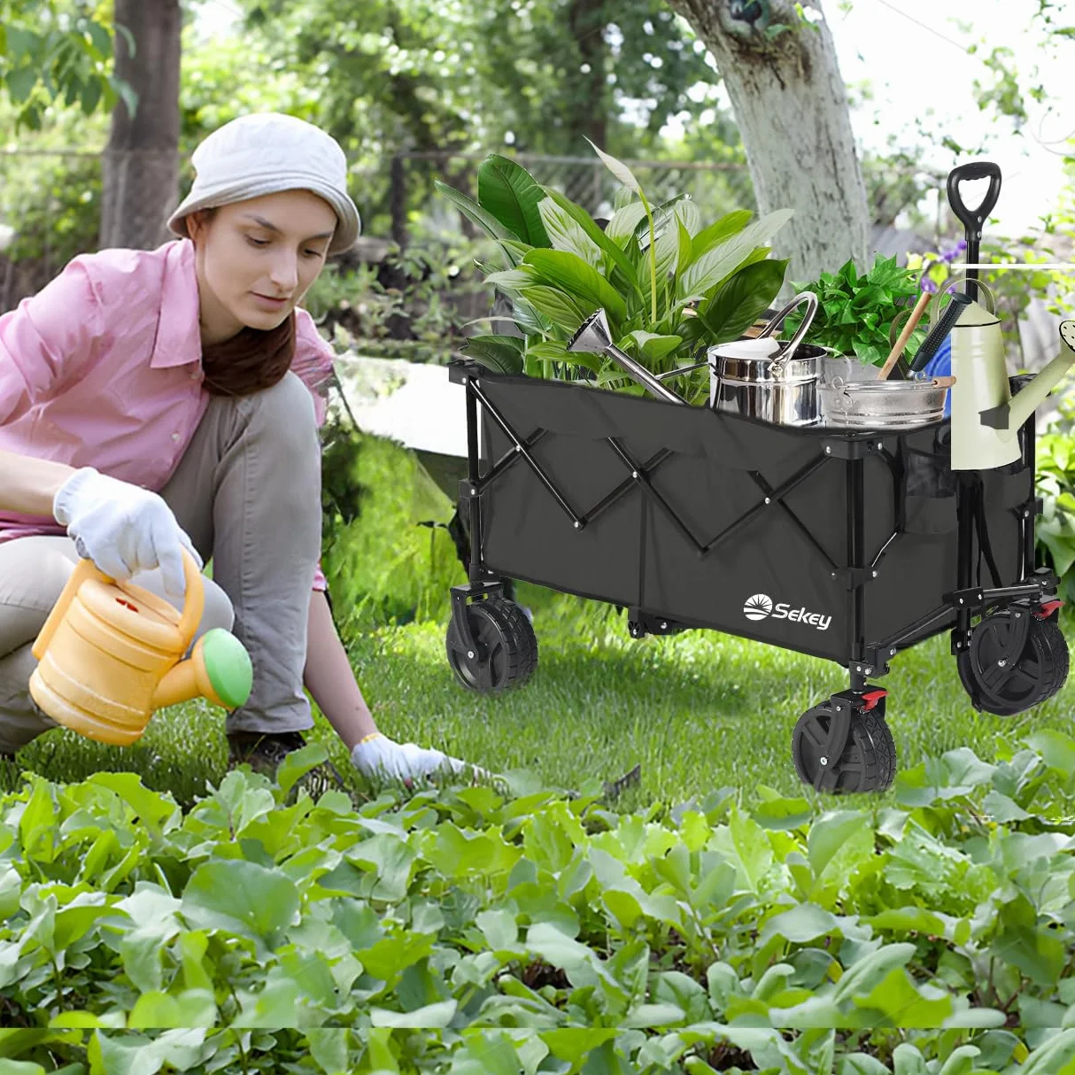 Sekey XXL Plus Carro Playa Ruedas Grandes con Frenos 200L 200KG, Carrito Plegable Todo Terreno SE4011, Negro Profundo
