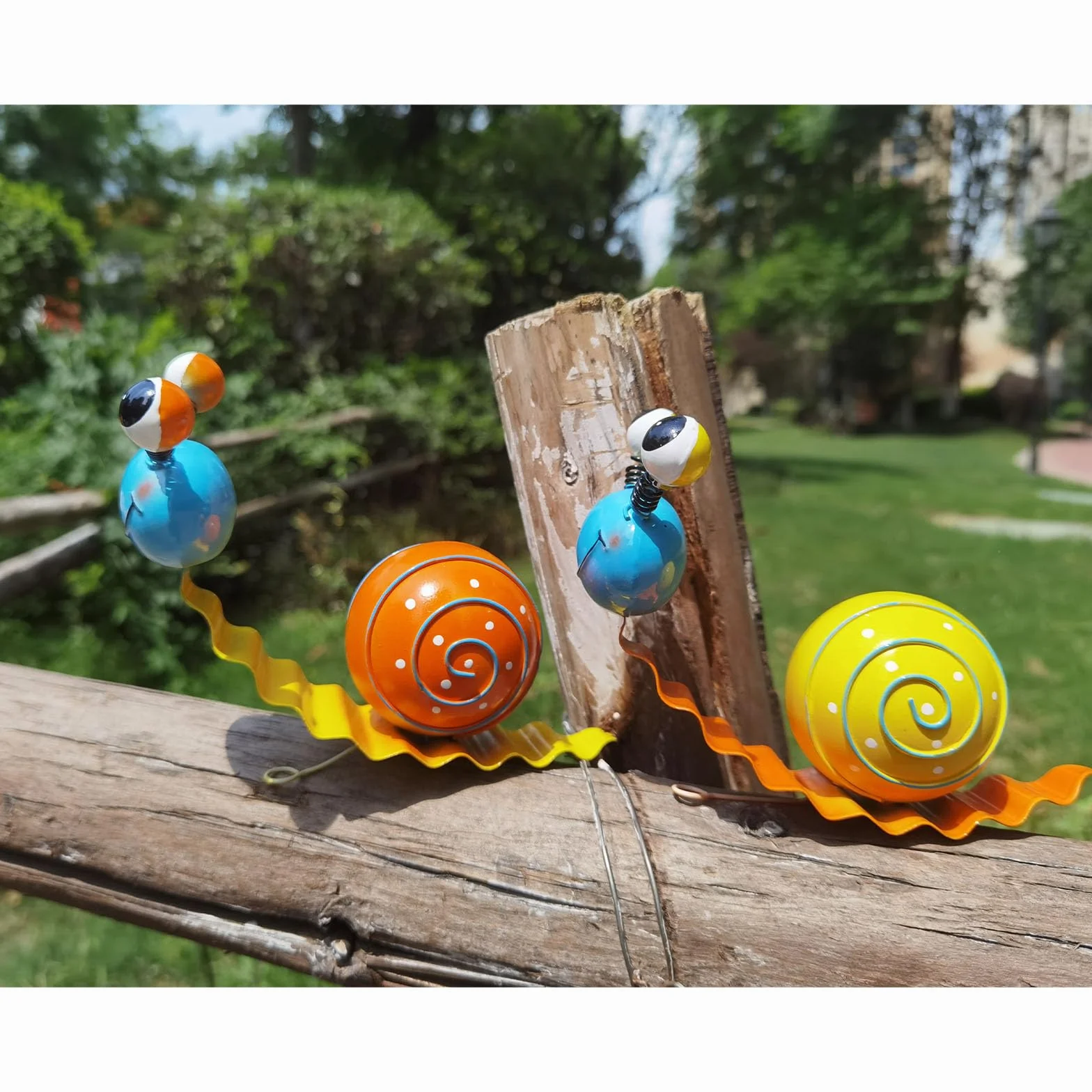 Decoración de Jardín Caracol de Metal 2 Piezas, Esculturas de Metal Colorido
