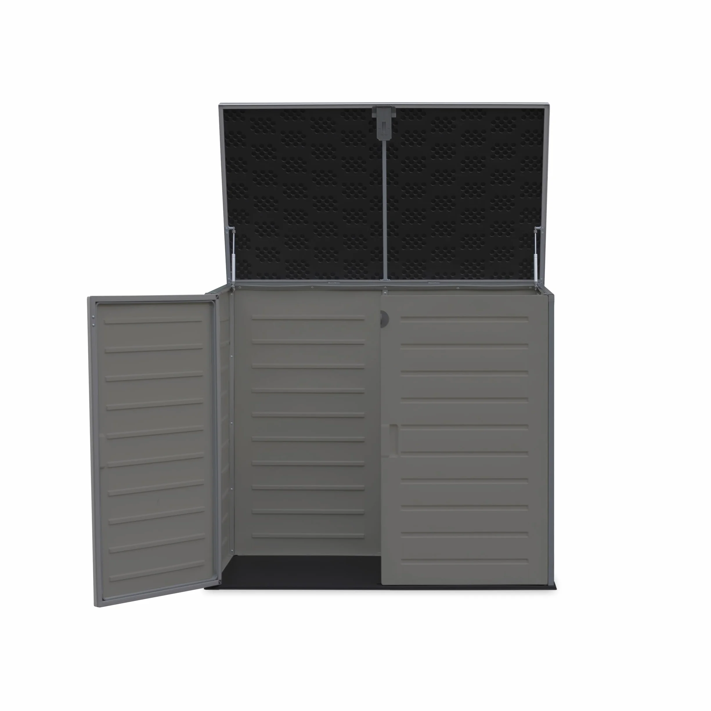 Wasabi Armario Exterior Resina 1170L 140x82x124cm Suelo Incluido Puerta Doble Tapa Abatible Cobertizo Jardín