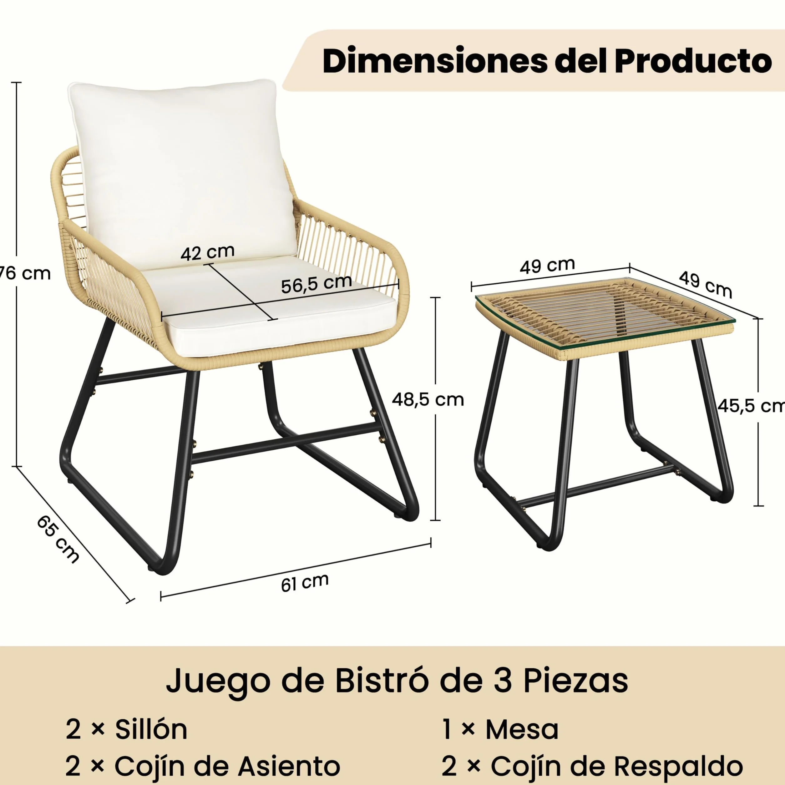 Yaheetech Juego de Muebles de Jardín 4 Piezas Exterior Beige Crema 67x64x34.5cm