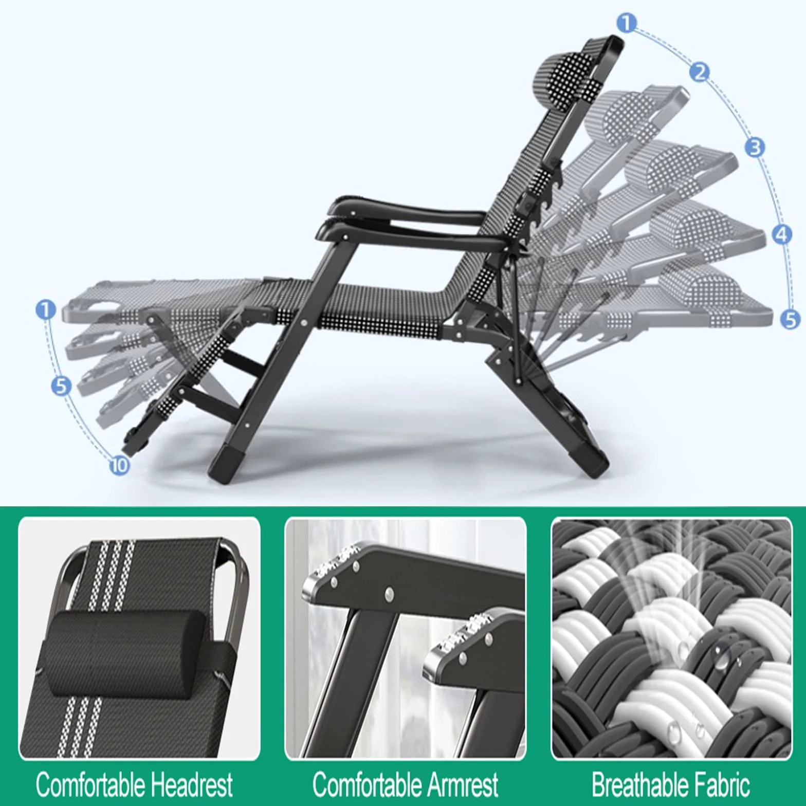 Silla de Gravedad Cero, Silla Extragrande de Gravedad Cero, sillón reclinable con colchón, Ideal para Tomar el Sol, Acampar, Piscina, Playa y Patio, B1