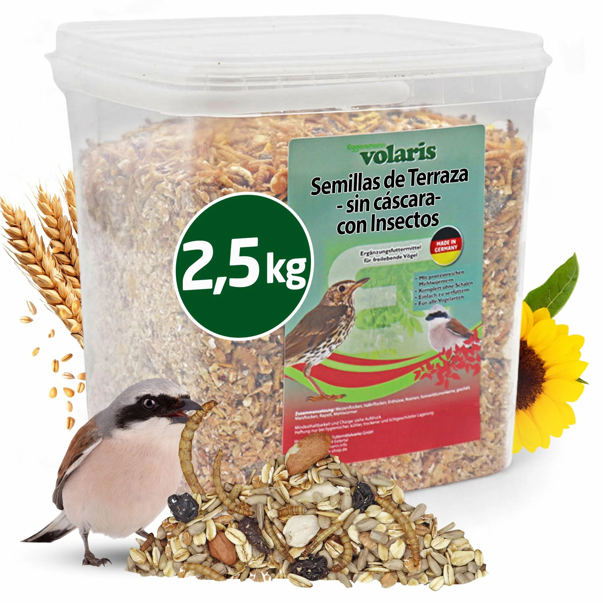 Eggersmann Volaris Alimento para aves silvestres 2,5 kg sin cáscara con gusanos de la harina y semillas de girasol