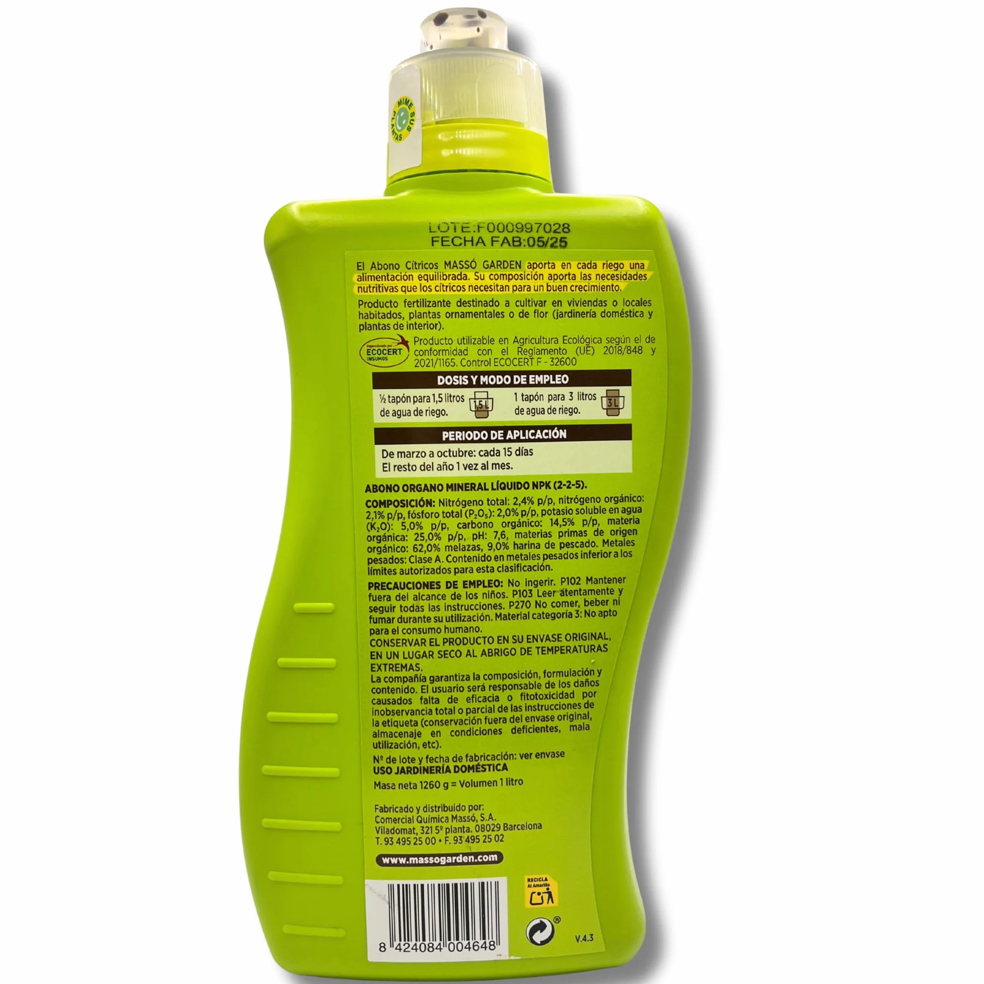 Abono Líquido para Cítricos Eco 1L | Fertilizante Ecológico con Humus para Floración y Frutos