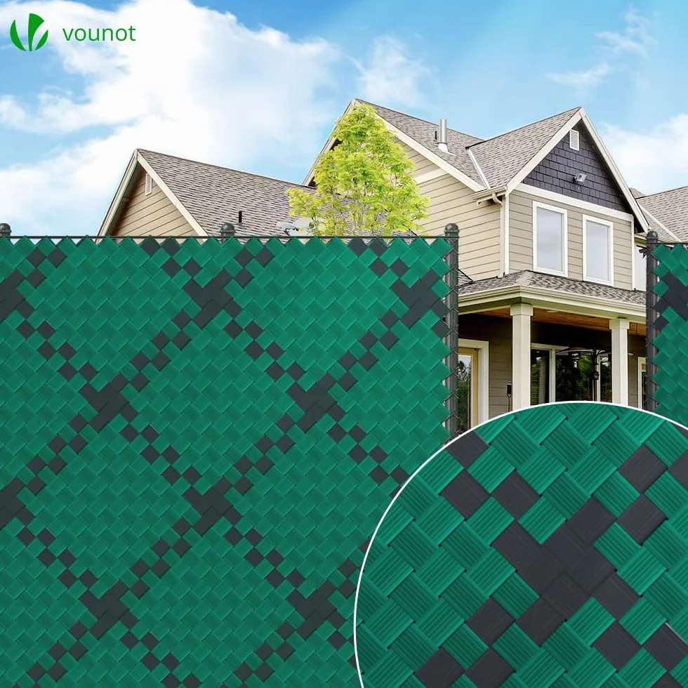 VOUNOT Tiras de Protección Visual de PVC 300 m x 4.7 cm para Valla de Jardín, Verde con 600 Clips