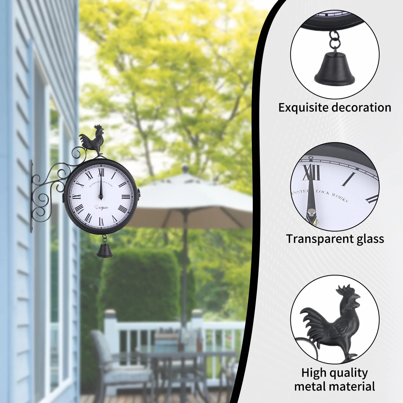 Reloj de jardín retro 20 cm resistente al agua doble cara exterior