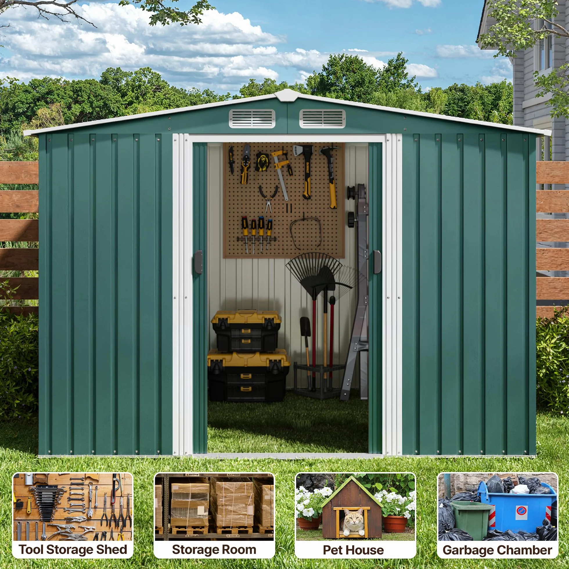 Xbro Caseta Jardín Exterior Metálico 247x193x179 cm con Ventilación Verde