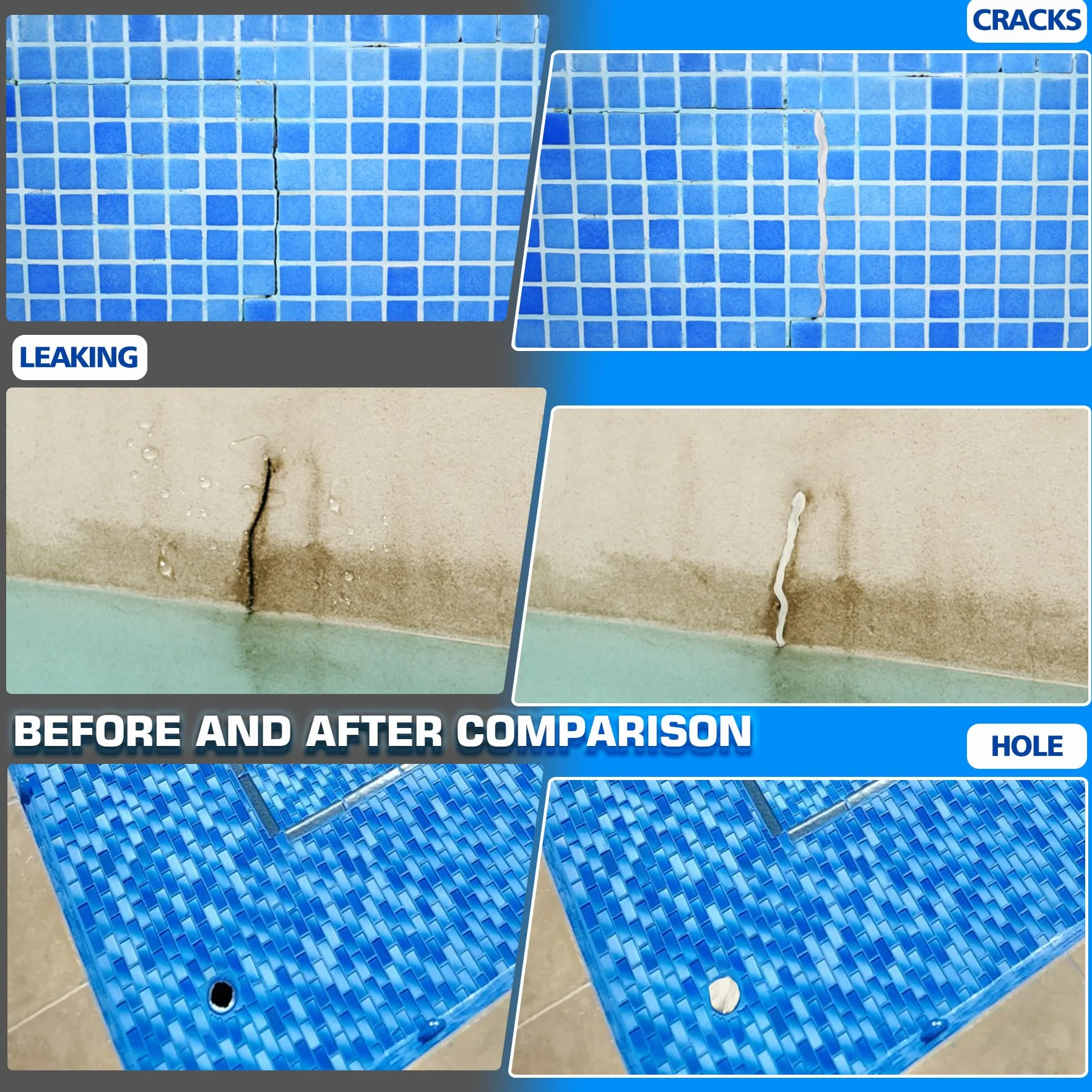 Masilla Epoxi 340g Reparación Piscina 2 Parte Subacuática Metal Baldosas Cerámica Vidrio Acrílico