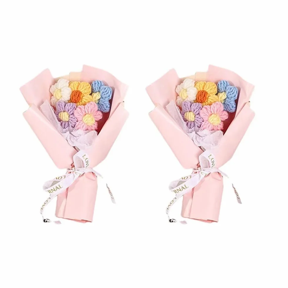 Ramo de flores de ganchillo de 2 piezas, kit colorido para San Valentín y decoración del hogar
