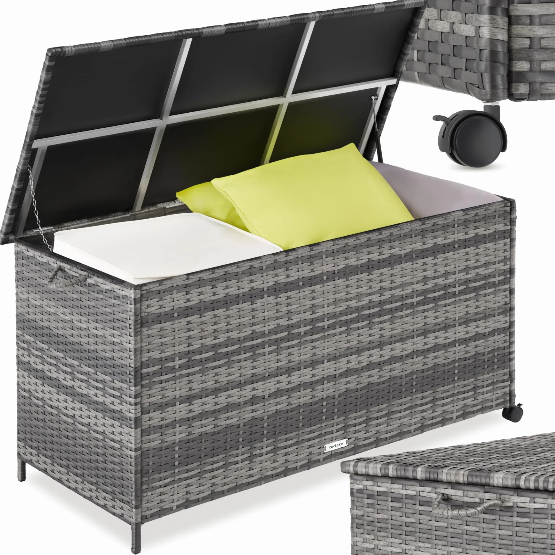 tectake Baul Almacenaje Exterior 253L Aluminio Ratán 116x54x64 cm Gris
