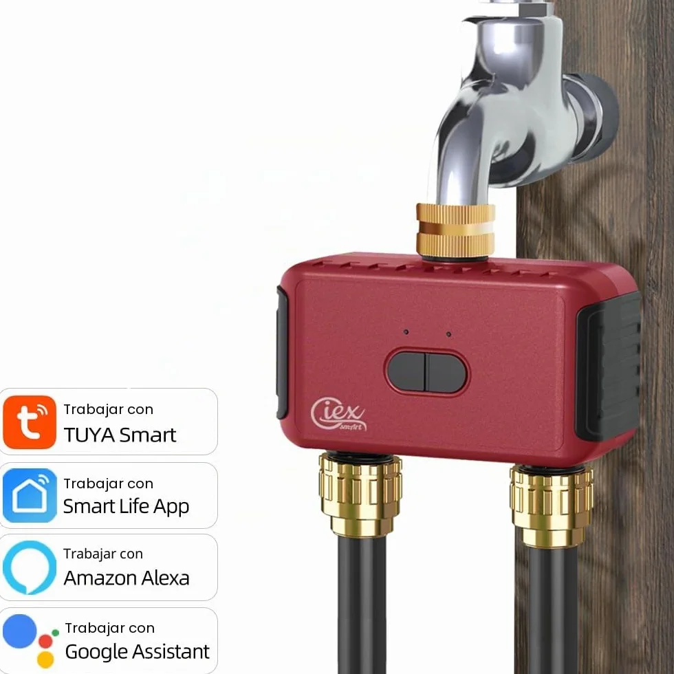 GIEX Temporizador de Riego WiFi 2 Zonas, Controlador Inteligente para Manguera de Jardín, Compatible con Tuya y Smart Life