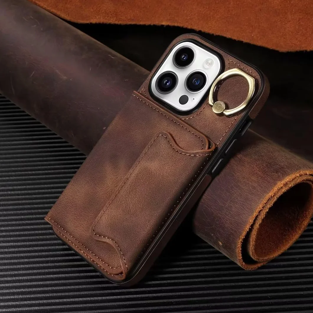 Funda para iPhone 13 con anillo, piel sintética, cartera con ranuras para tarjetas, soporte magnético, protección completa