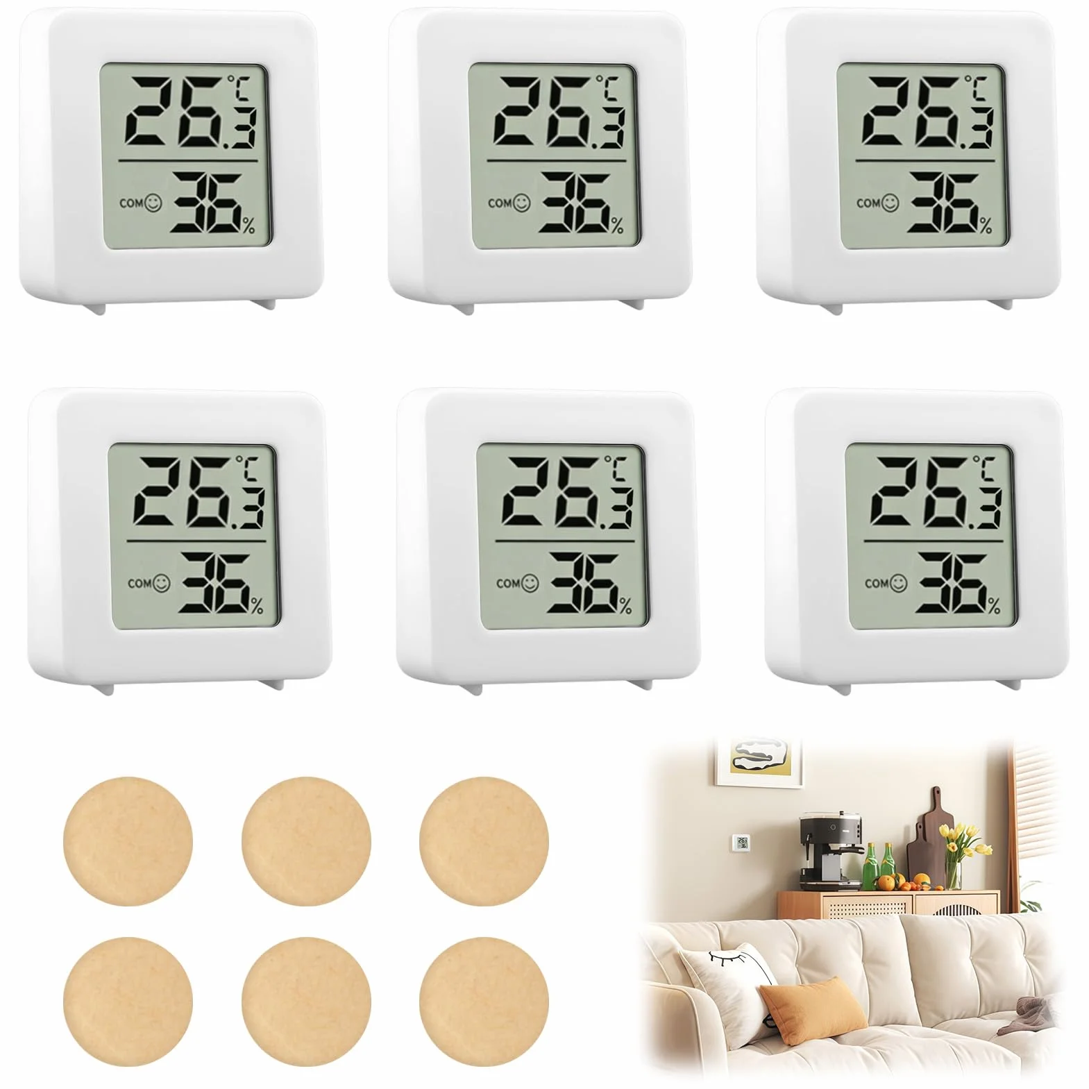 Termometro Digital Higrometro 6 Piezas Pantalla LCD Medidor Temperatura Humedad Hogar