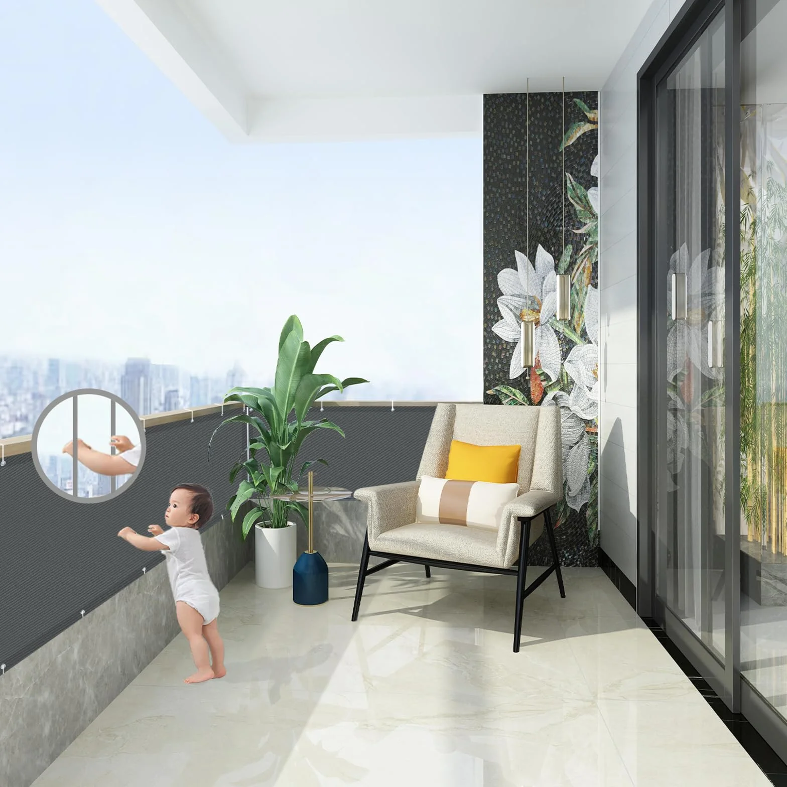 Pantalla Privacidad Balcón 90x500cm Impermeable Protección Viento UV Exterior Antracita