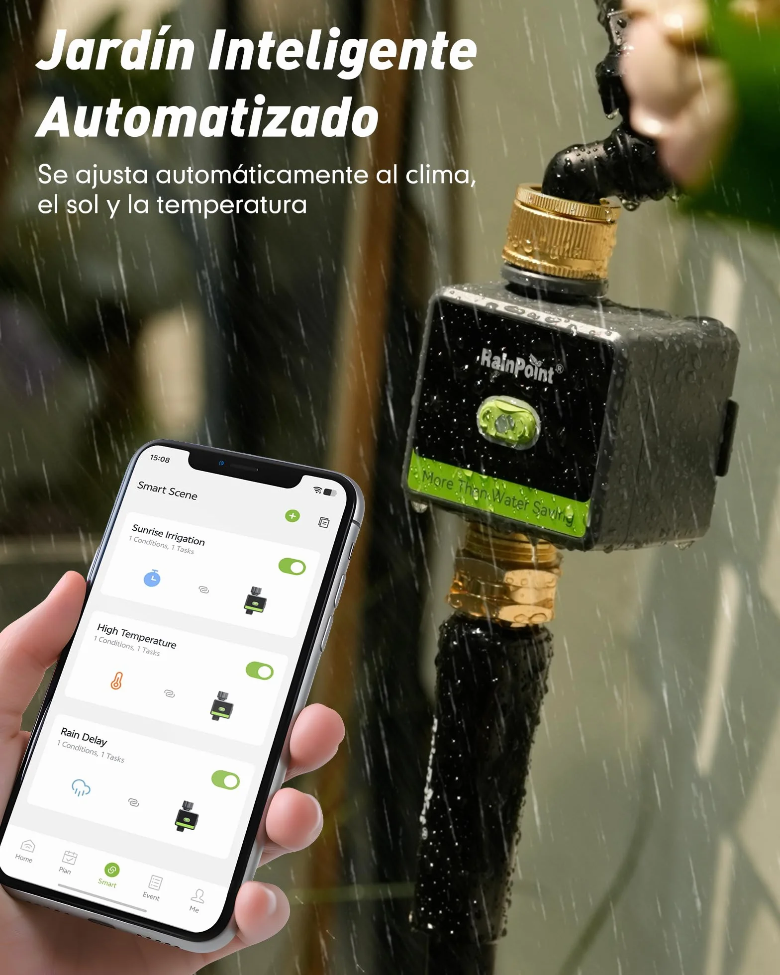 RAINPOINT Programador Riego WiFi, Temporizador de Riego Inteligente con Entrada y Salida de Latón y Gateway 100m