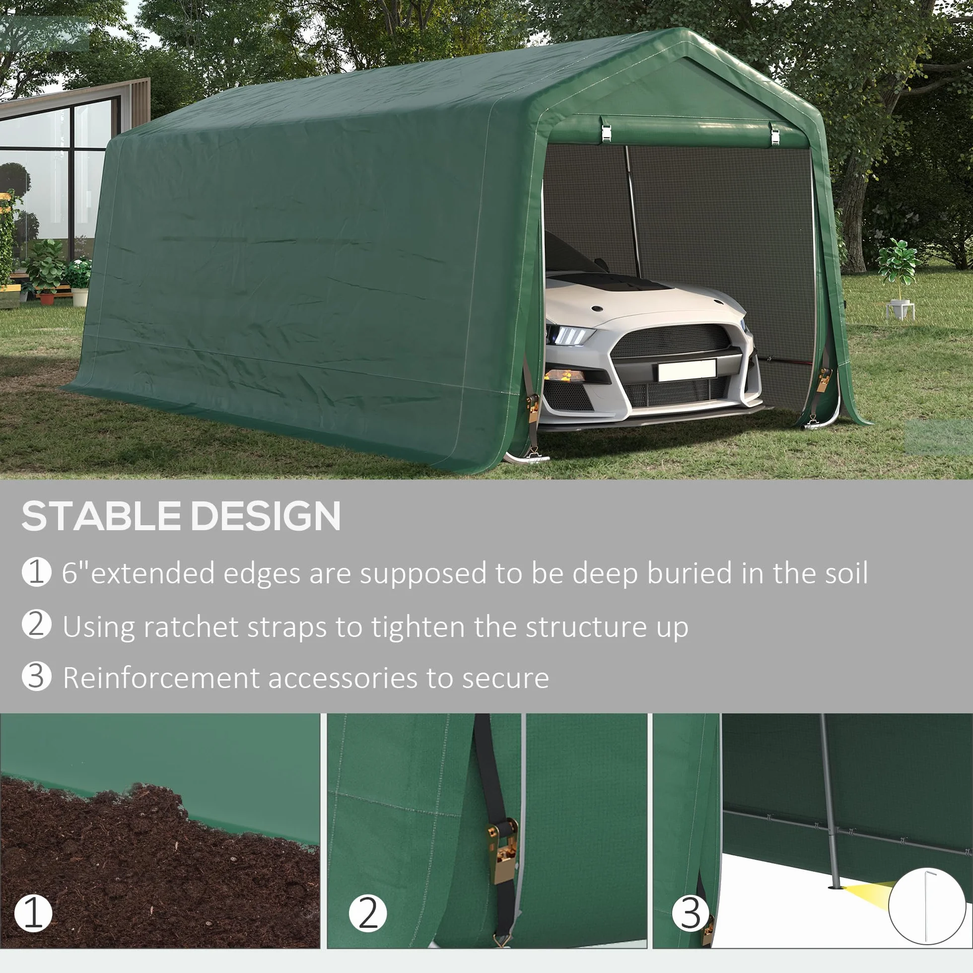 Outsunny Tente Garaje Carport 6 x 3 m Acier galvanisé PE Haute densité 180 g/m² imperméable Anti-UV
