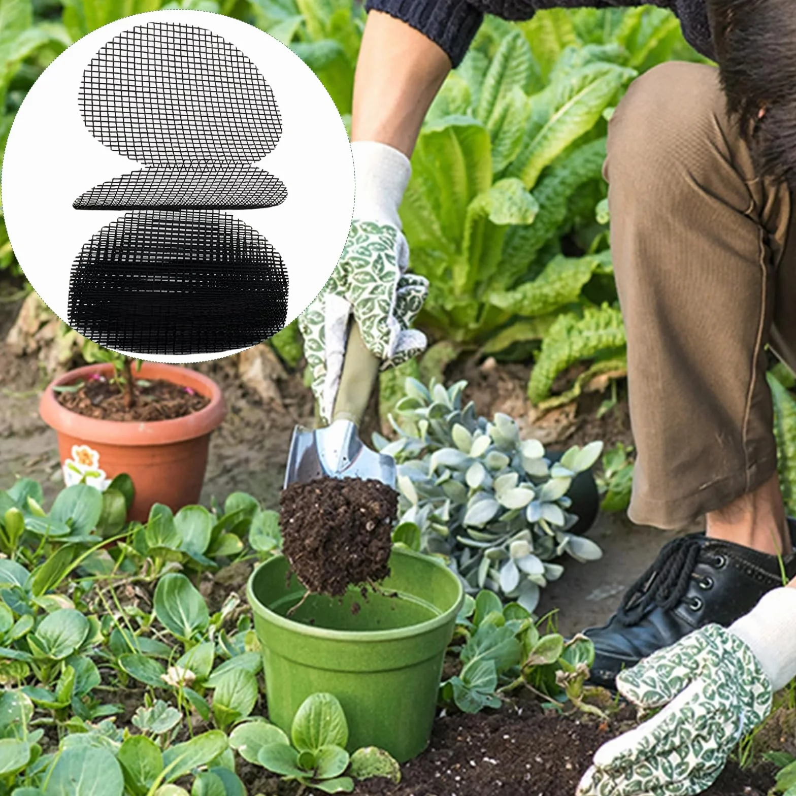 Rejillas de Drenaje para Macetas 5 cm Redes de Plástico 100 Piezas