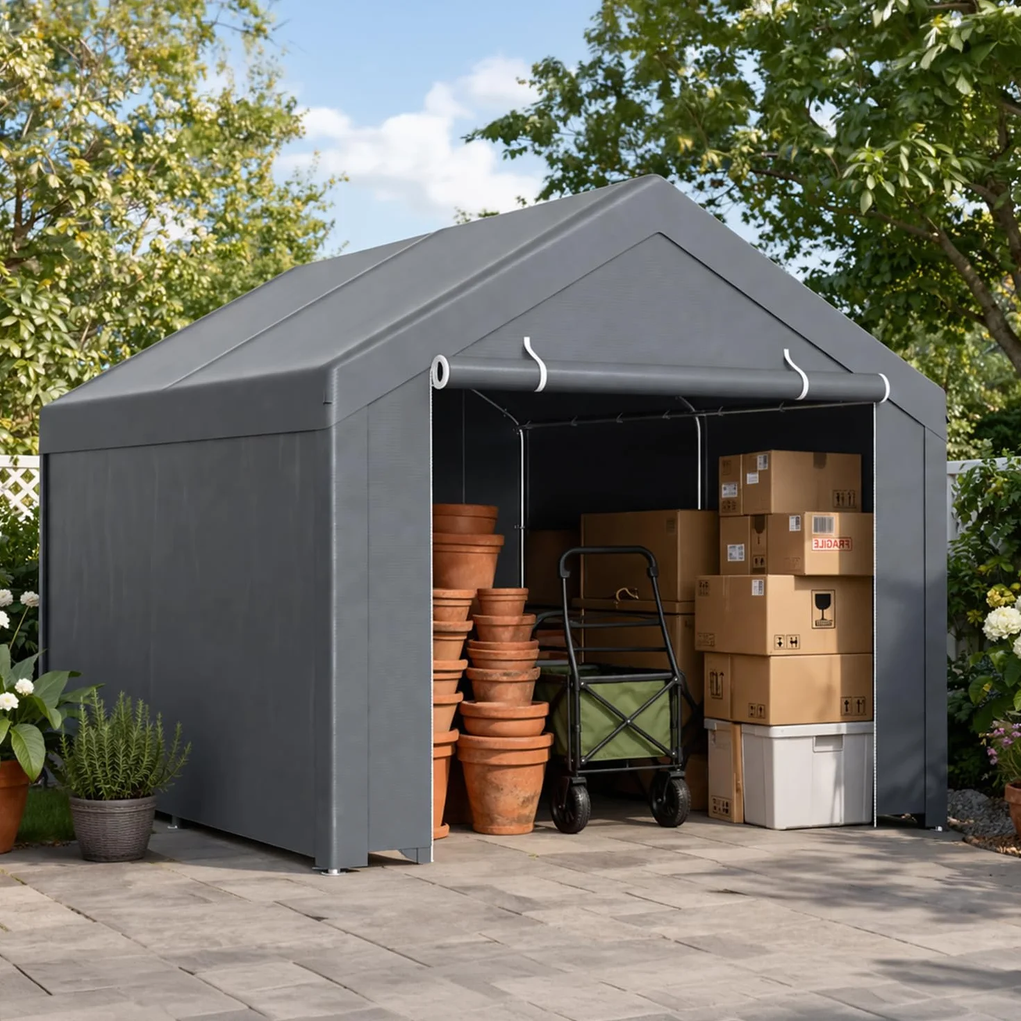 Tienda de campaña para garaje 3x4 m impermeable con paredes laterales extraíbles tubos de acero