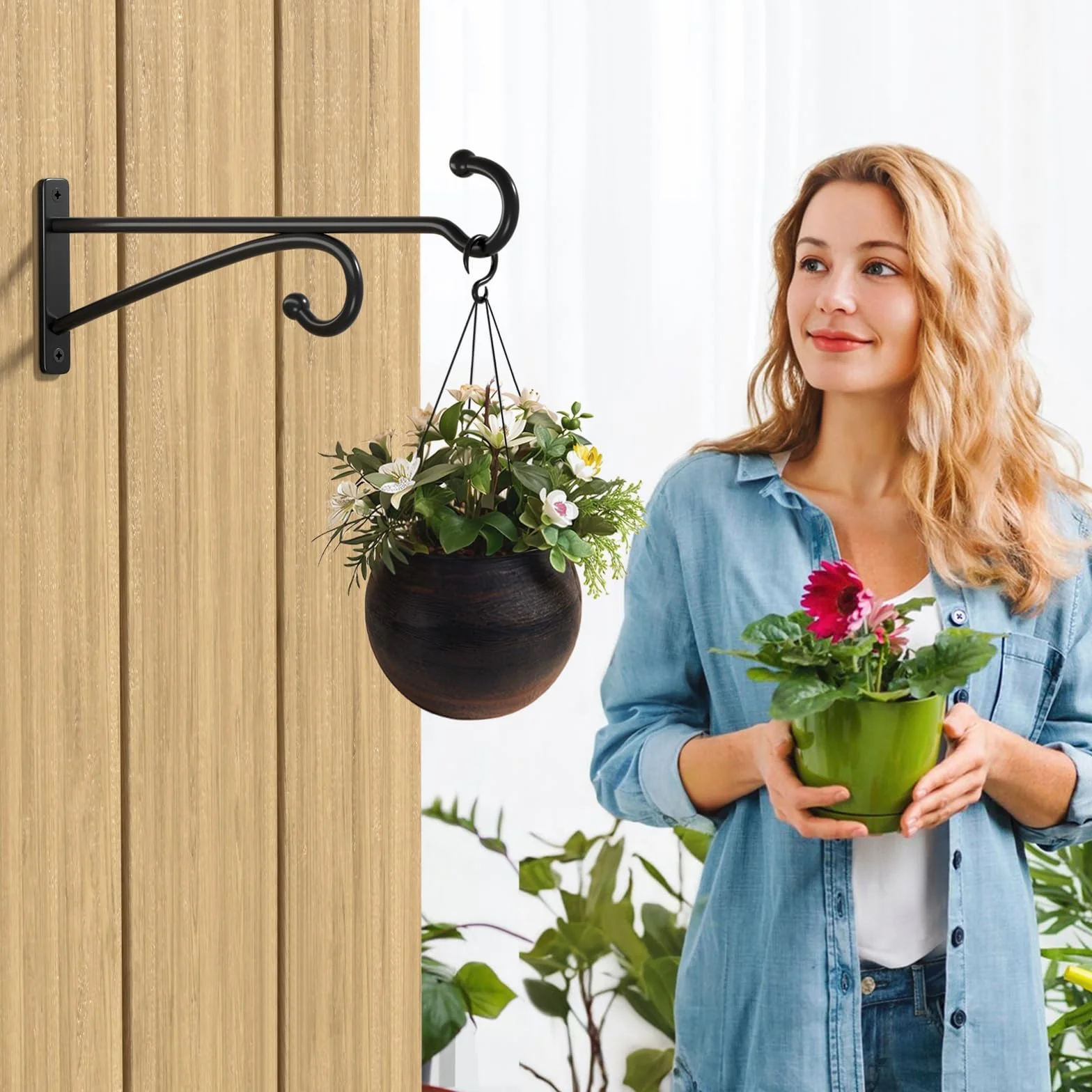 Ganchos para macetas de 25 cm, metálicos, para interiores y exteriores