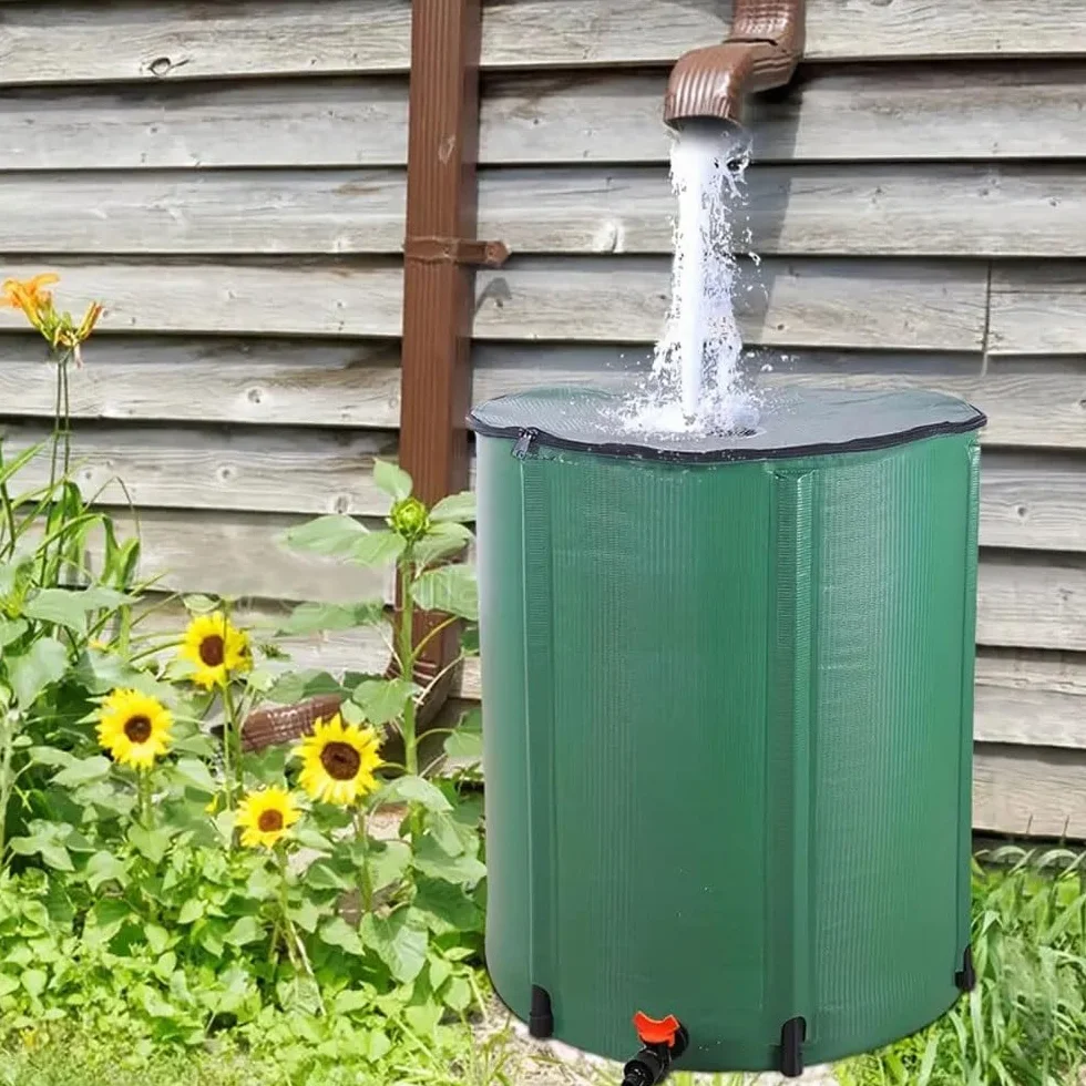 Barriles De Lluvia para Jardín, Sistema Plegable De Recolección De Agua De Lluvia De 50-100 L con Grifo Y Tapa con Cremallera, Depósito Portátil De PVC para Riego De Jardín Y Uso De Emergencia. 50L