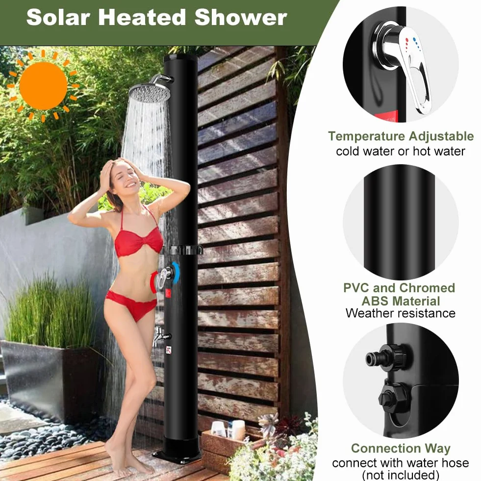 Ducha Solar Exterior 40L con Regulador Agua Caliente Fría, 216 cm, Máx 60℃