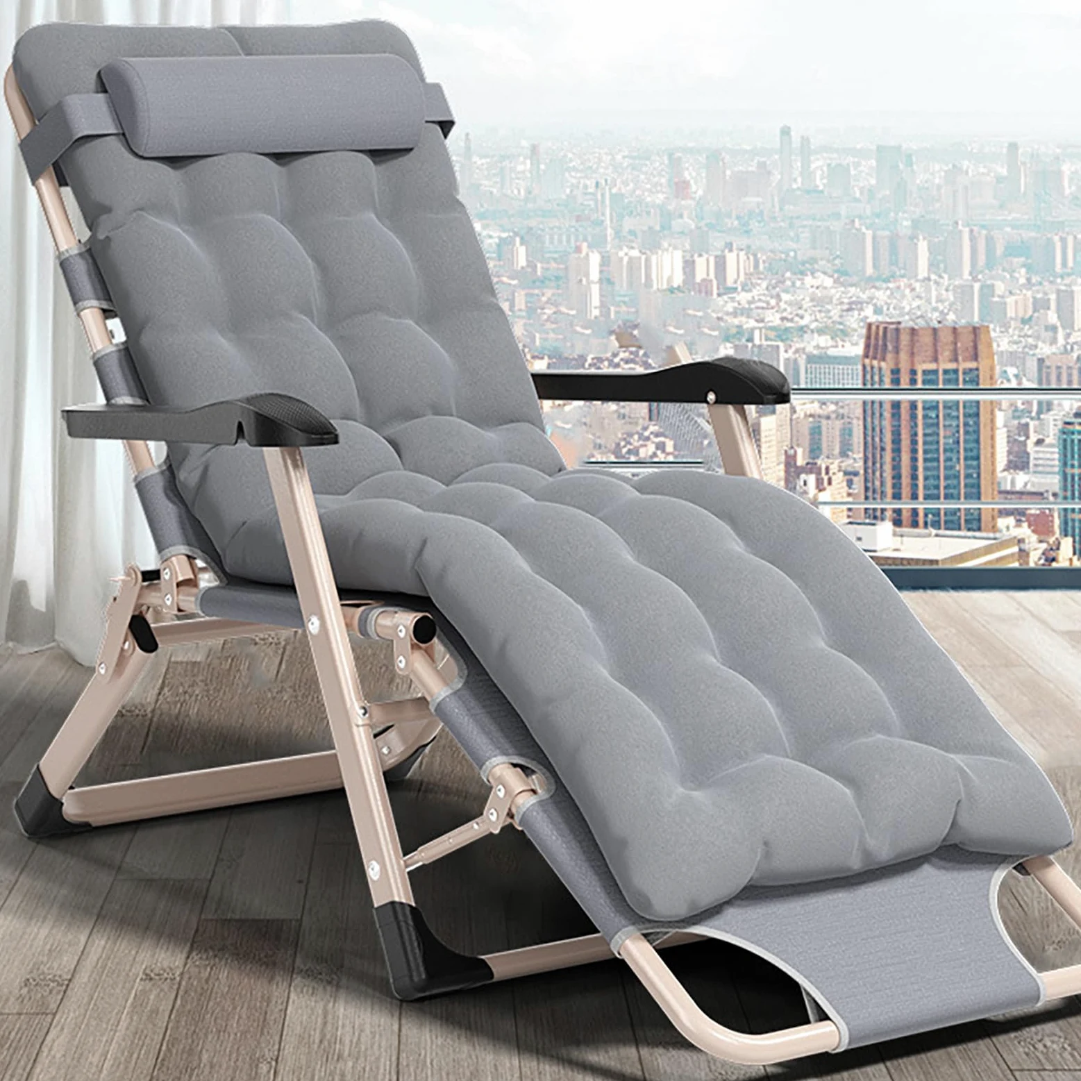 HUHJYUGE Tumbona Plegable Jardin, Ajustable Hamaca Reclinable Plegable Gravedad Cero, Silla Plegable Playa con Reposacabezas, para Exteriores, Playa, Césped, Camping, Piscina